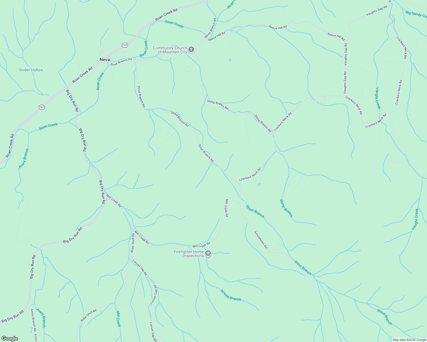 map of restaurants, bars, coffee shops, grocery stores, and more near 1760 Stout Branch Road in Mountain City