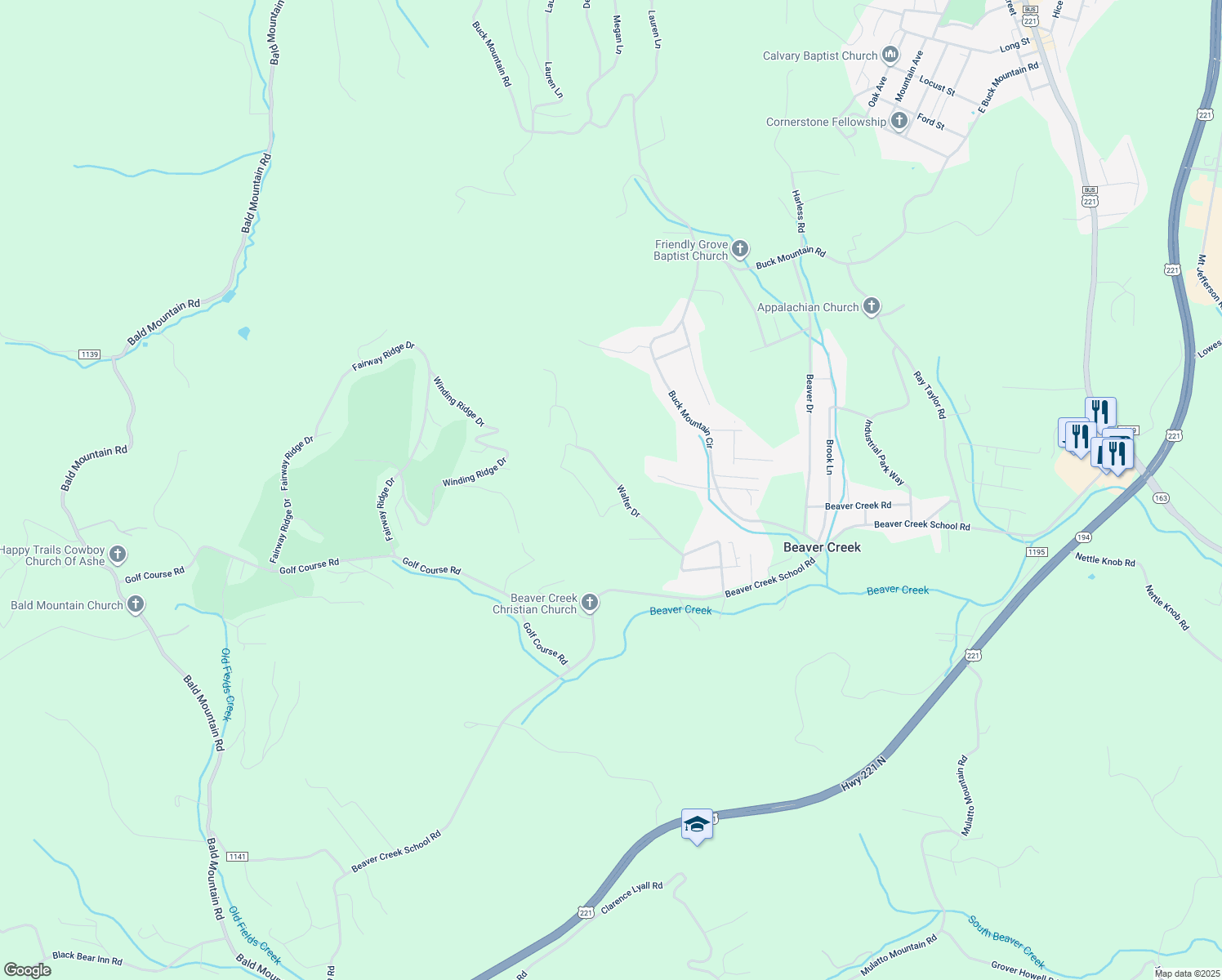 map of restaurants, bars, coffee shops, grocery stores, and more near 391 Walter Drive in West Jefferson