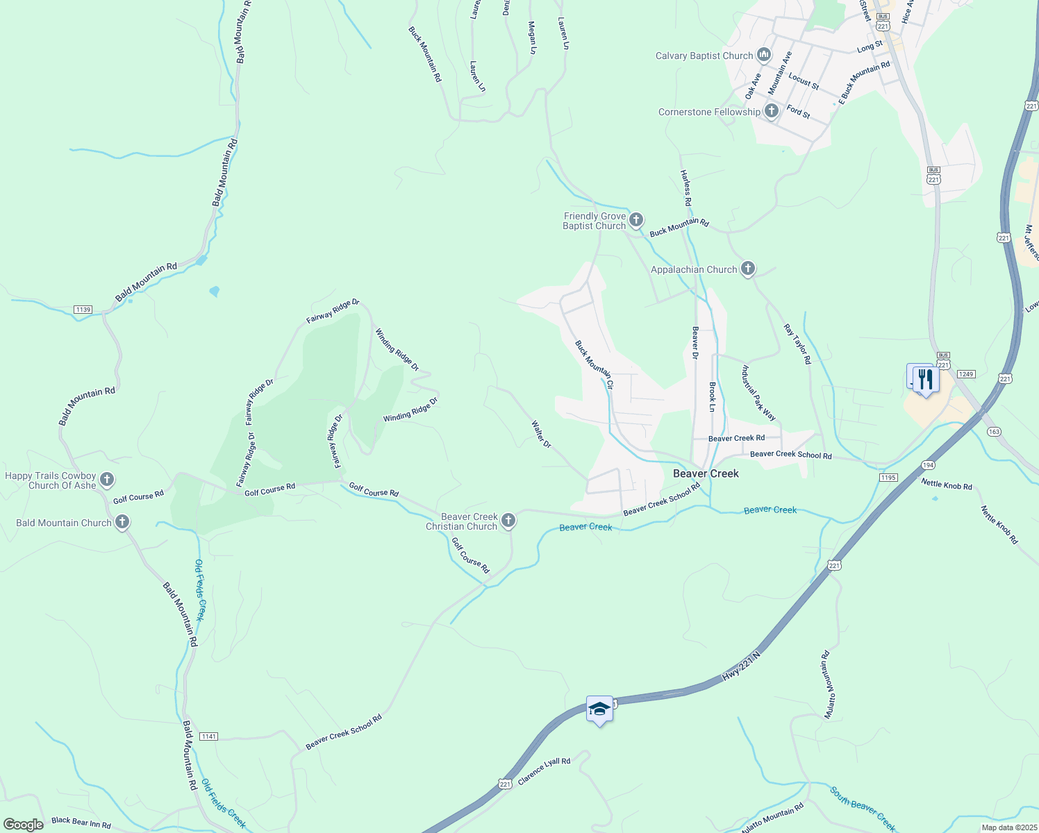 map of restaurants, bars, coffee shops, grocery stores, and more near 421 Walter Drive in West Jefferson