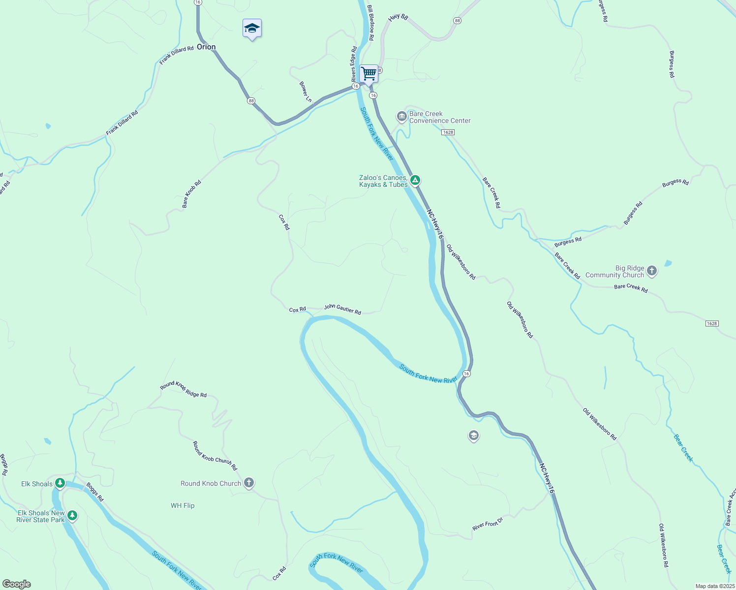 map of restaurants, bars, coffee shops, grocery stores, and more near 265 John Gautier Road in Jefferson
