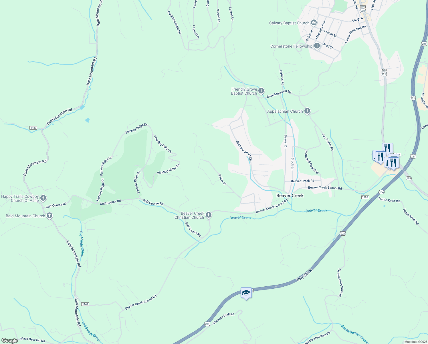 map of restaurants, bars, coffee shops, grocery stores, and more near 421 Walter Drive in West Jefferson