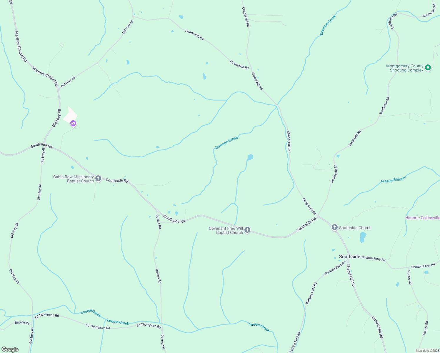 map of restaurants, bars, coffee shops, grocery stores, and more near 1529 Southside Road in Southside