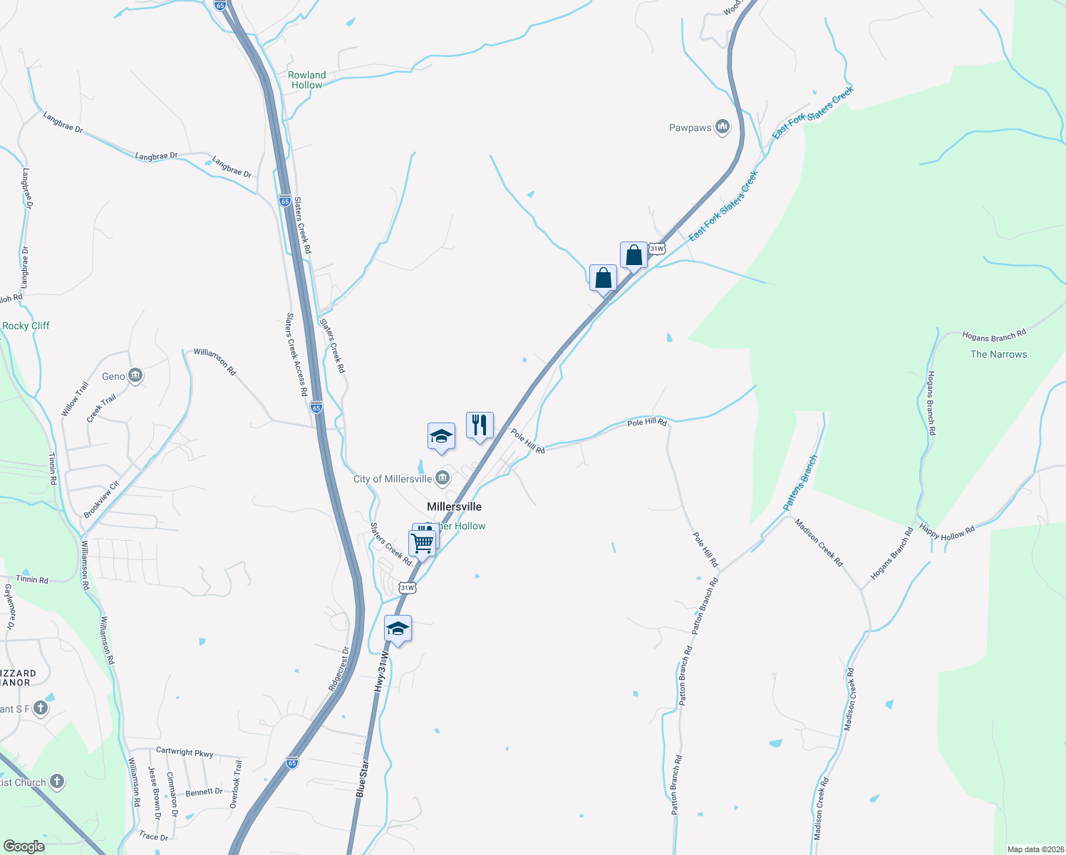 map of restaurants, bars, coffee shops, grocery stores, and more near 1006 C Smith St in Goodlettsville