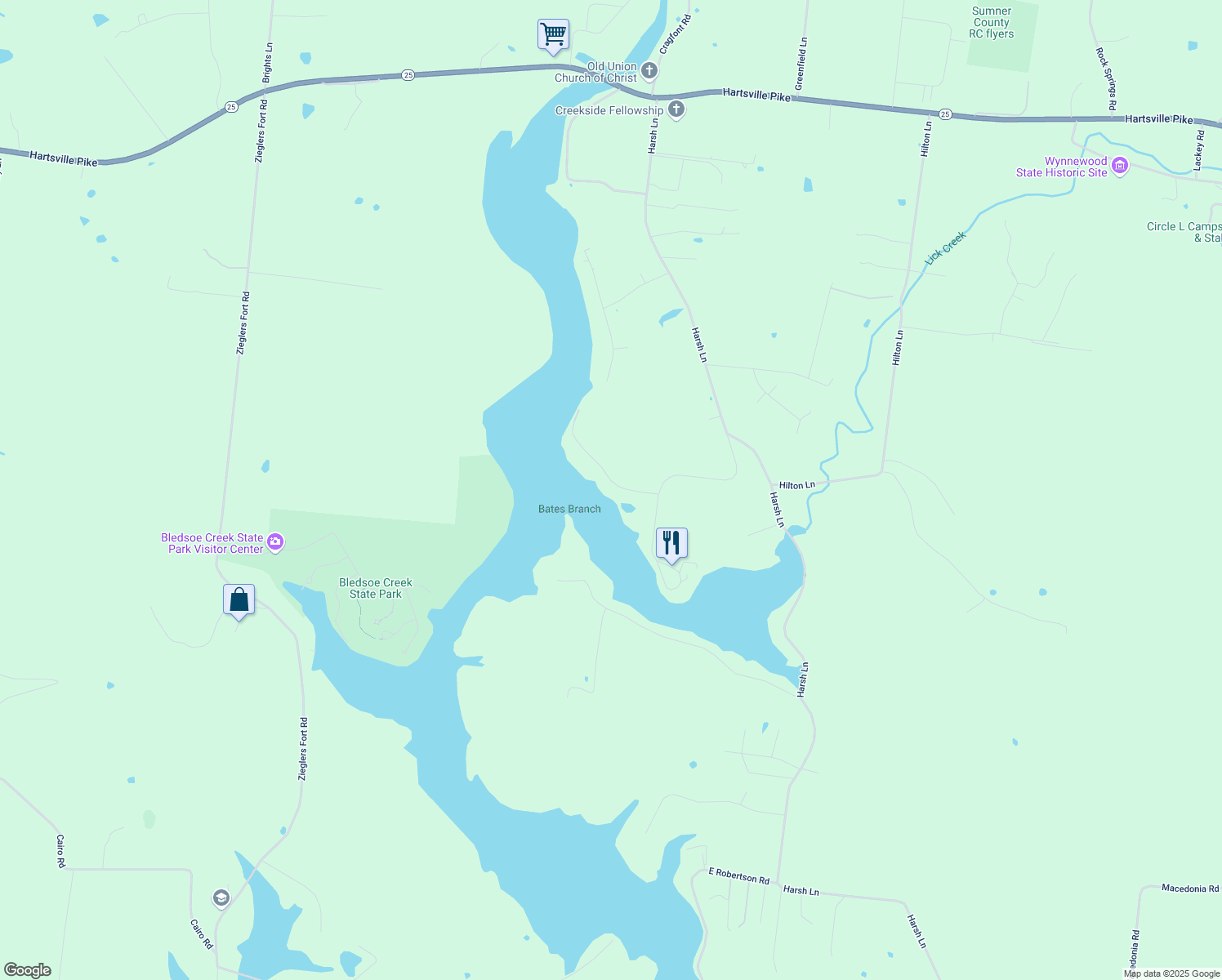 map of restaurants, bars, coffee shops, grocery stores, and more near 1119 Bledsoe Drive in Castalian Springs