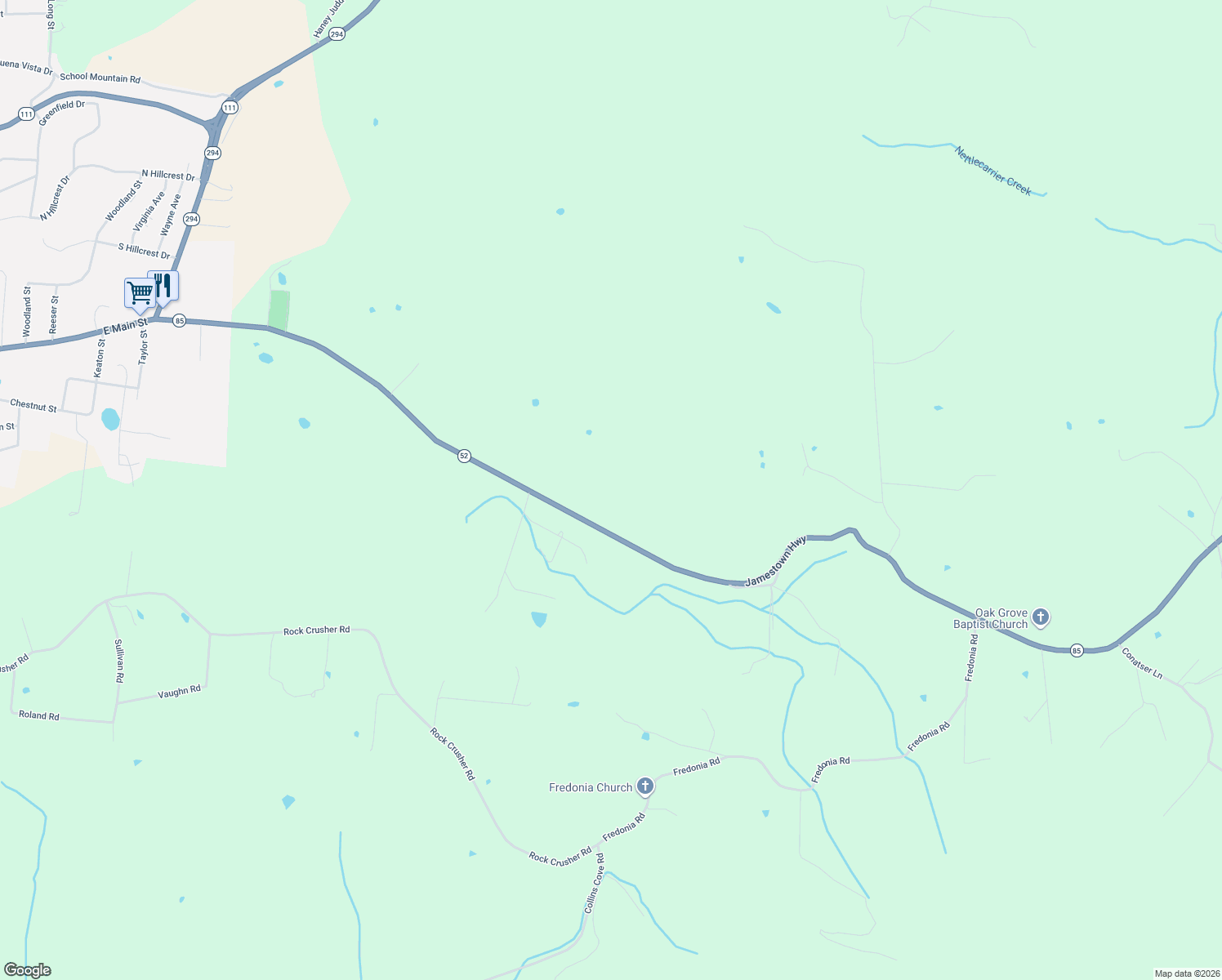 map of restaurants, bars, coffee shops, grocery stores, and more near 733 Jamestown Hwy in Livingston