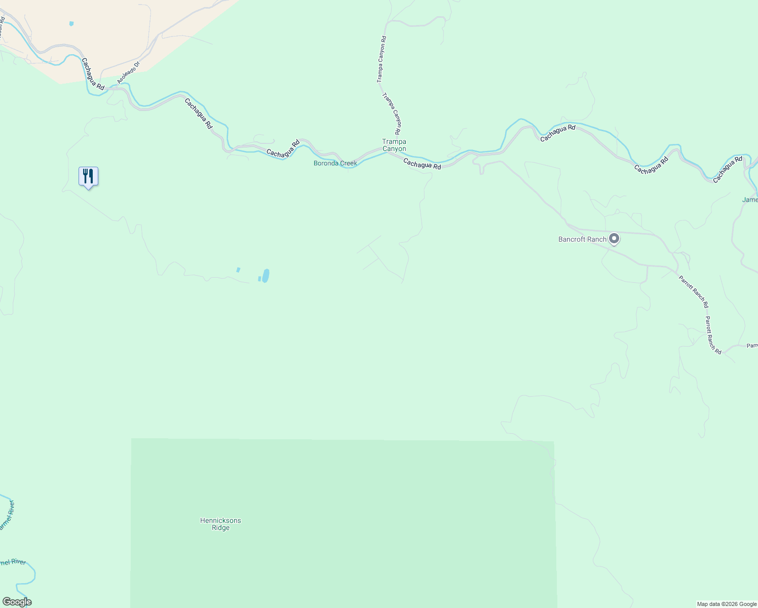 map of restaurants, bars, coffee shops, grocery stores, and more near 20300 Cachagua Road in Carmel Valley