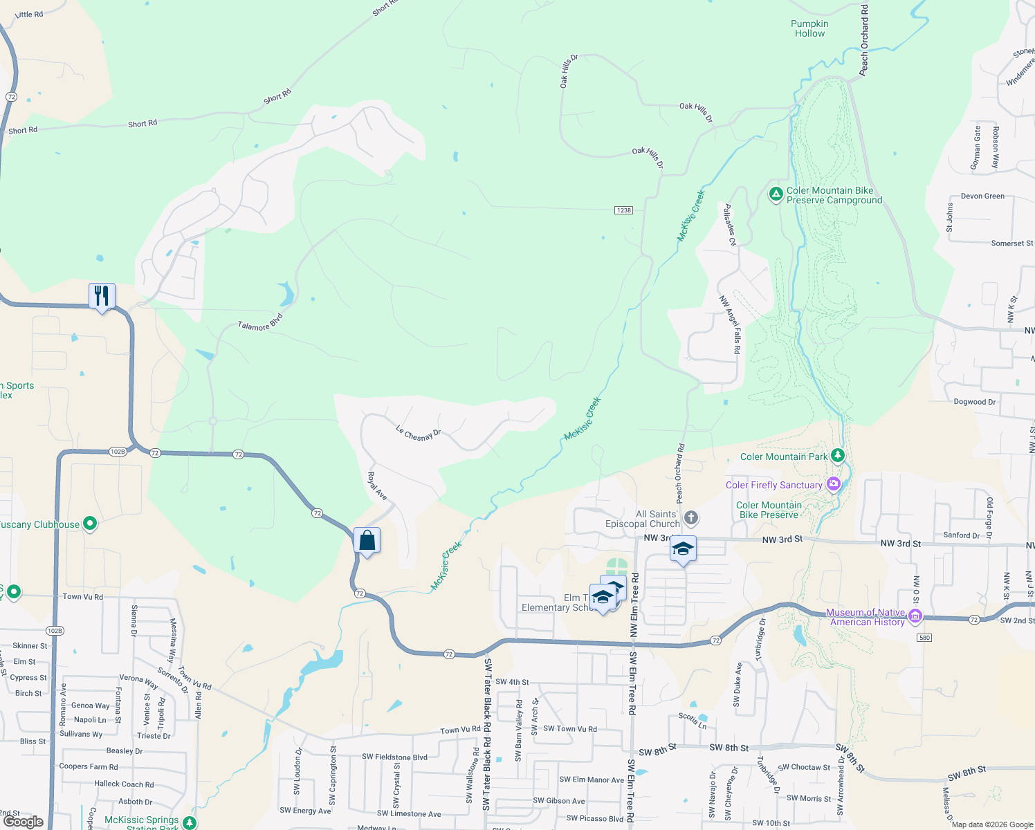 map of restaurants, bars, coffee shops, grocery stores, and more near 1502 Providence Court in Centerton