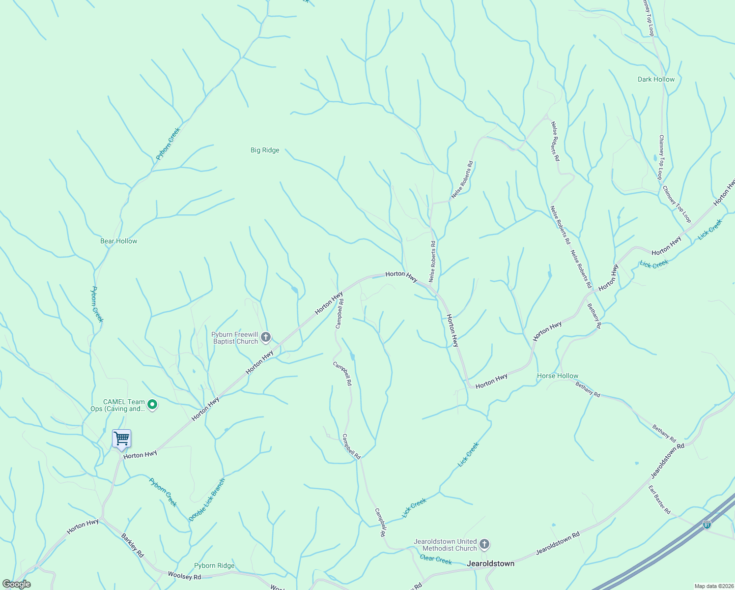 map of restaurants, bars, coffee shops, grocery stores, and more near 14660 Horton Highway in Chuckey