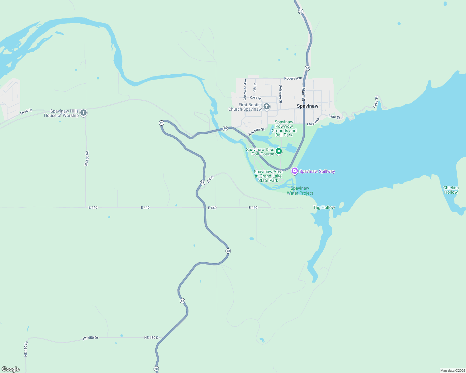 map of restaurants, bars, coffee shops, grocery stores, and more near 403 East 437 in Spavinaw