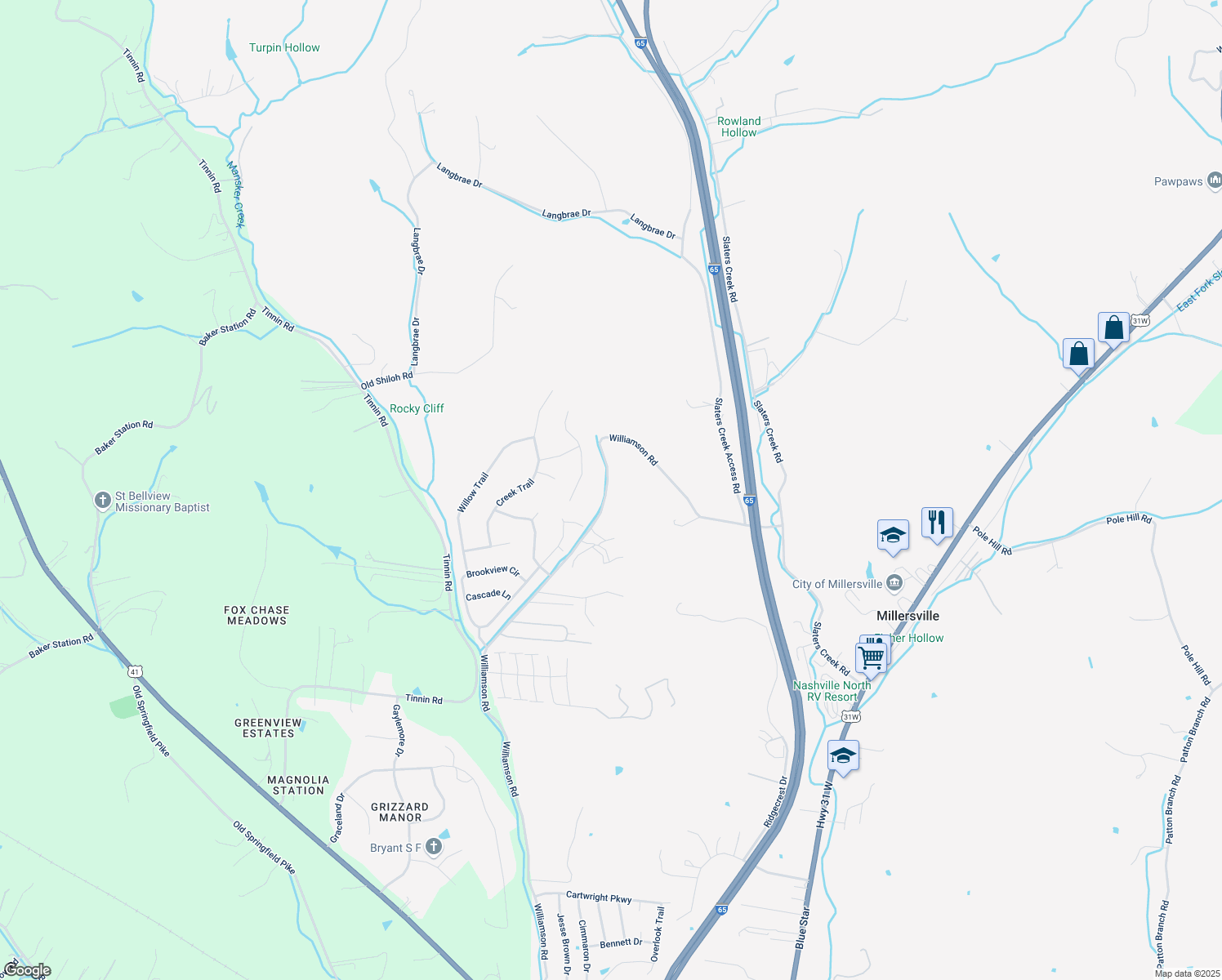 map of restaurants, bars, coffee shops, grocery stores, and more near 1420 Williamson Road in Goodlettsville