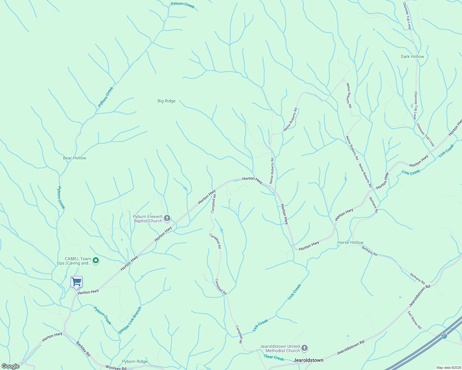 map of restaurants, bars, coffee shops, grocery stores, and more near 14660 Horton Highway in Chuckey