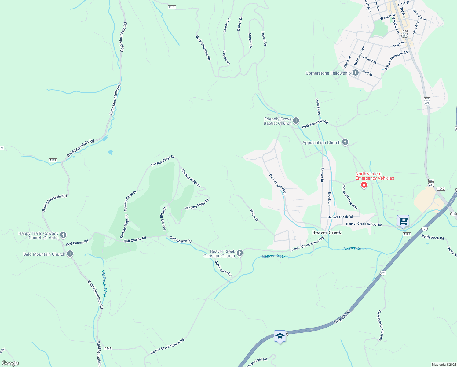 map of restaurants, bars, coffee shops, grocery stores, and more near 213 White Tail Trail in West Jefferson