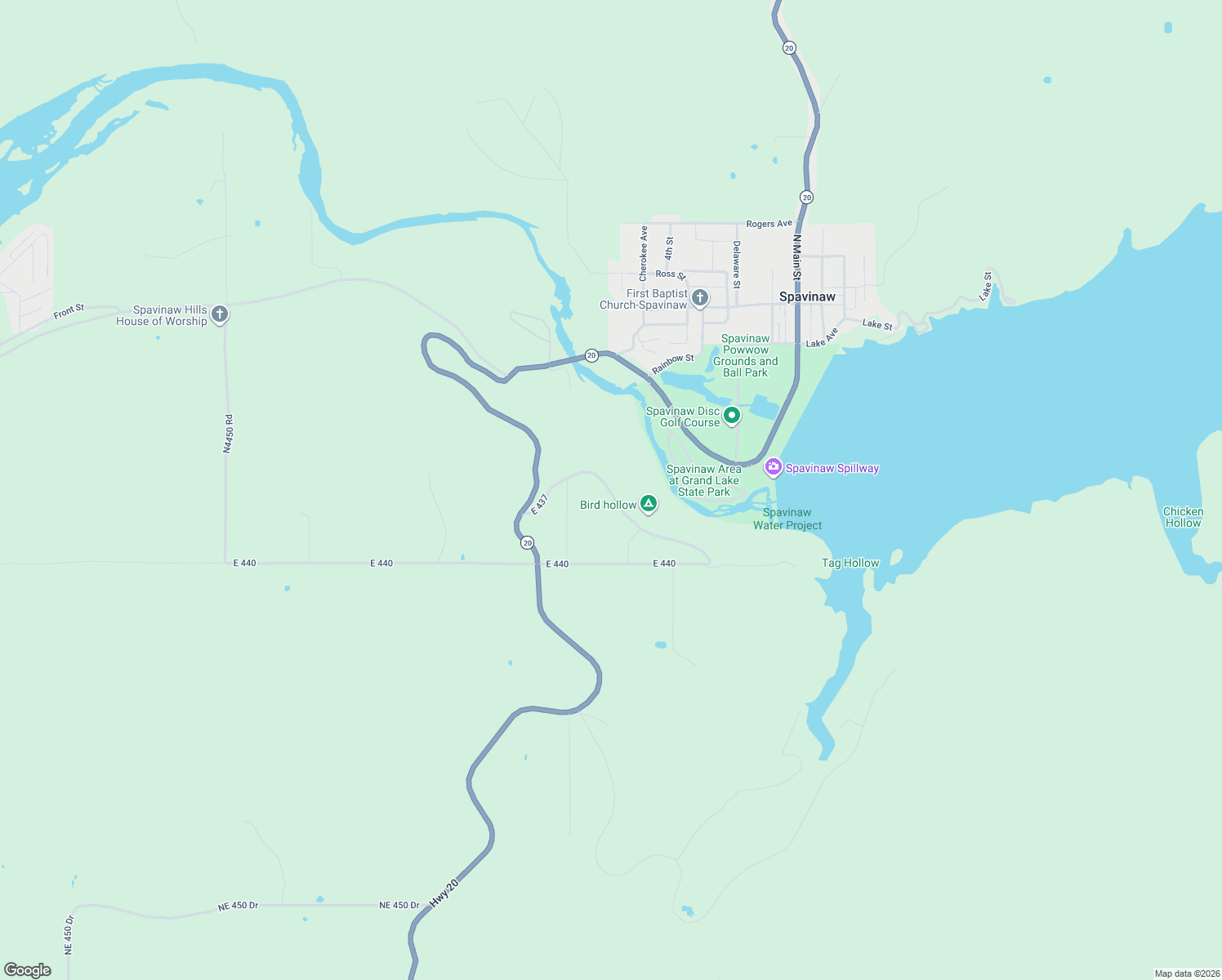 map of restaurants, bars, coffee shops, grocery stores, and more near 403 East 437 in Spavinaw