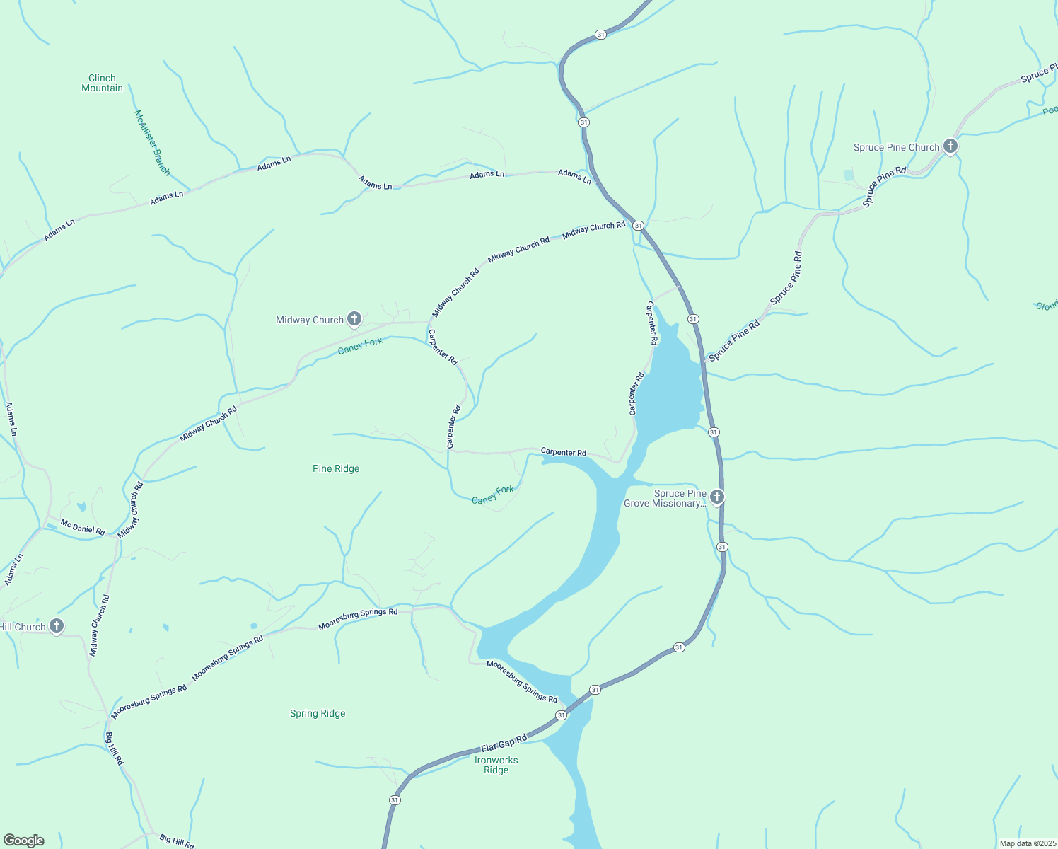 map of restaurants, bars, coffee shops, grocery stores, and more near 306 Carpenter Road in Mooresburg