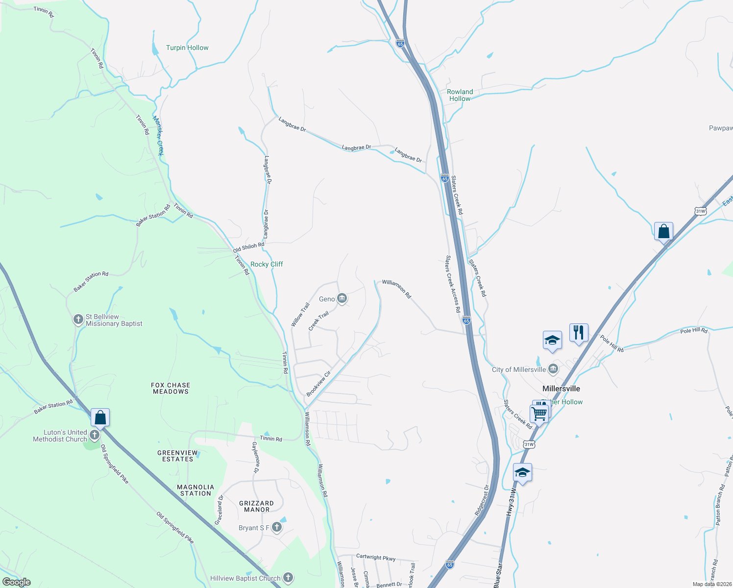 map of restaurants, bars, coffee shops, grocery stores, and more near 103 High Ridge Drive South in Goodlettsville