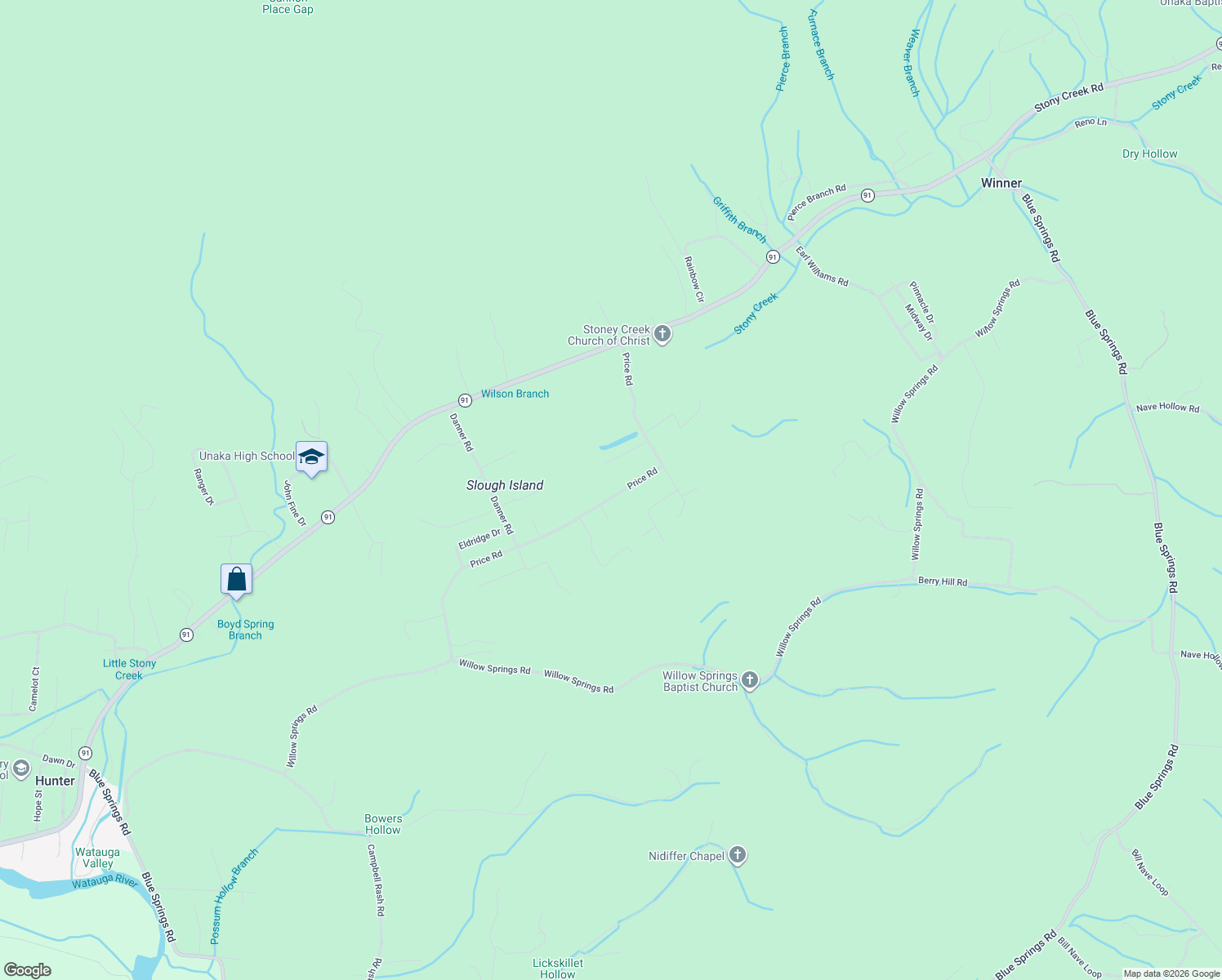 map of restaurants, bars, coffee shops, grocery stores, and more near 261 Price Rd in Elizabethton