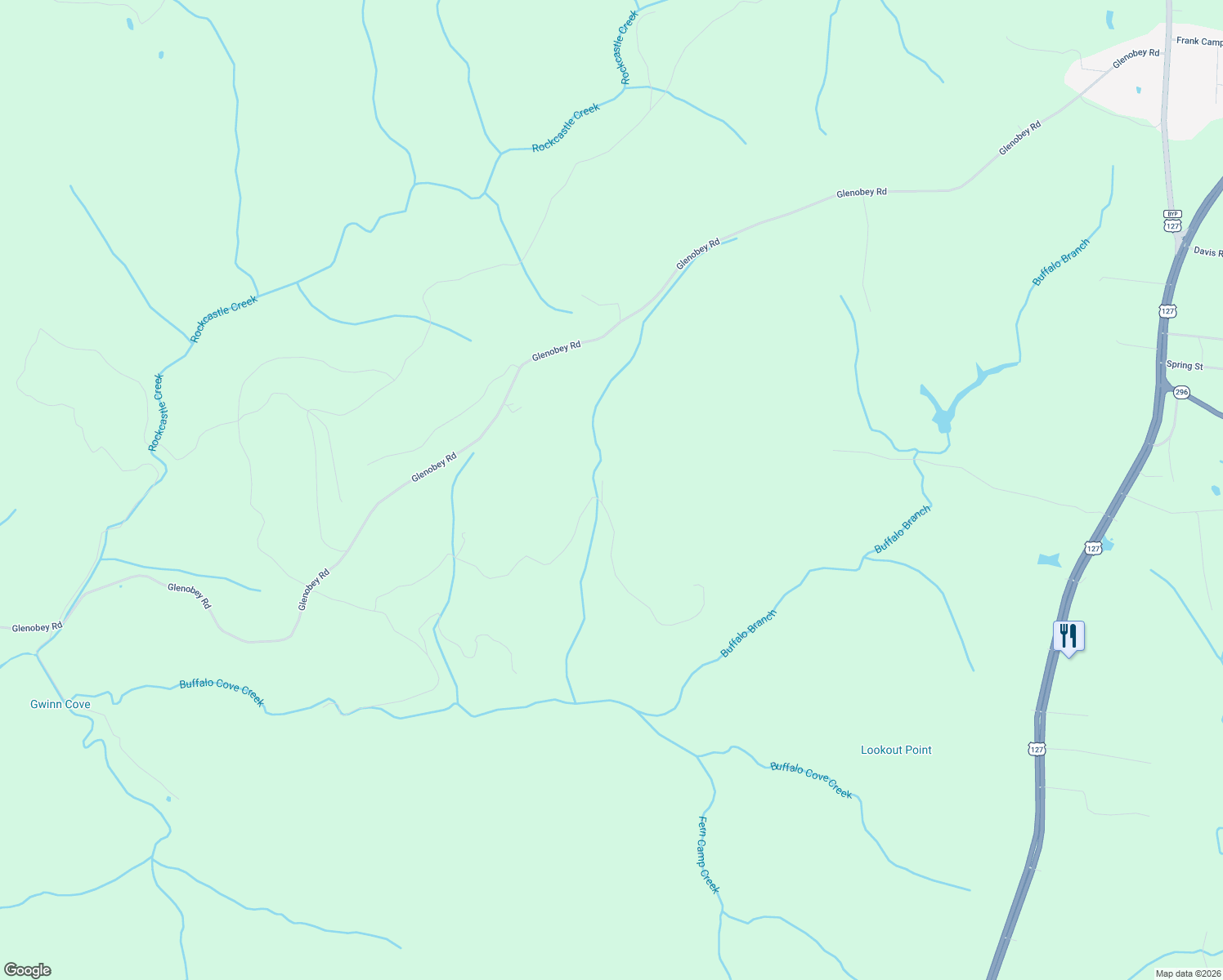 map of restaurants, bars, coffee shops, grocery stores, and more near 1682 Glenobey Road in Jamestown