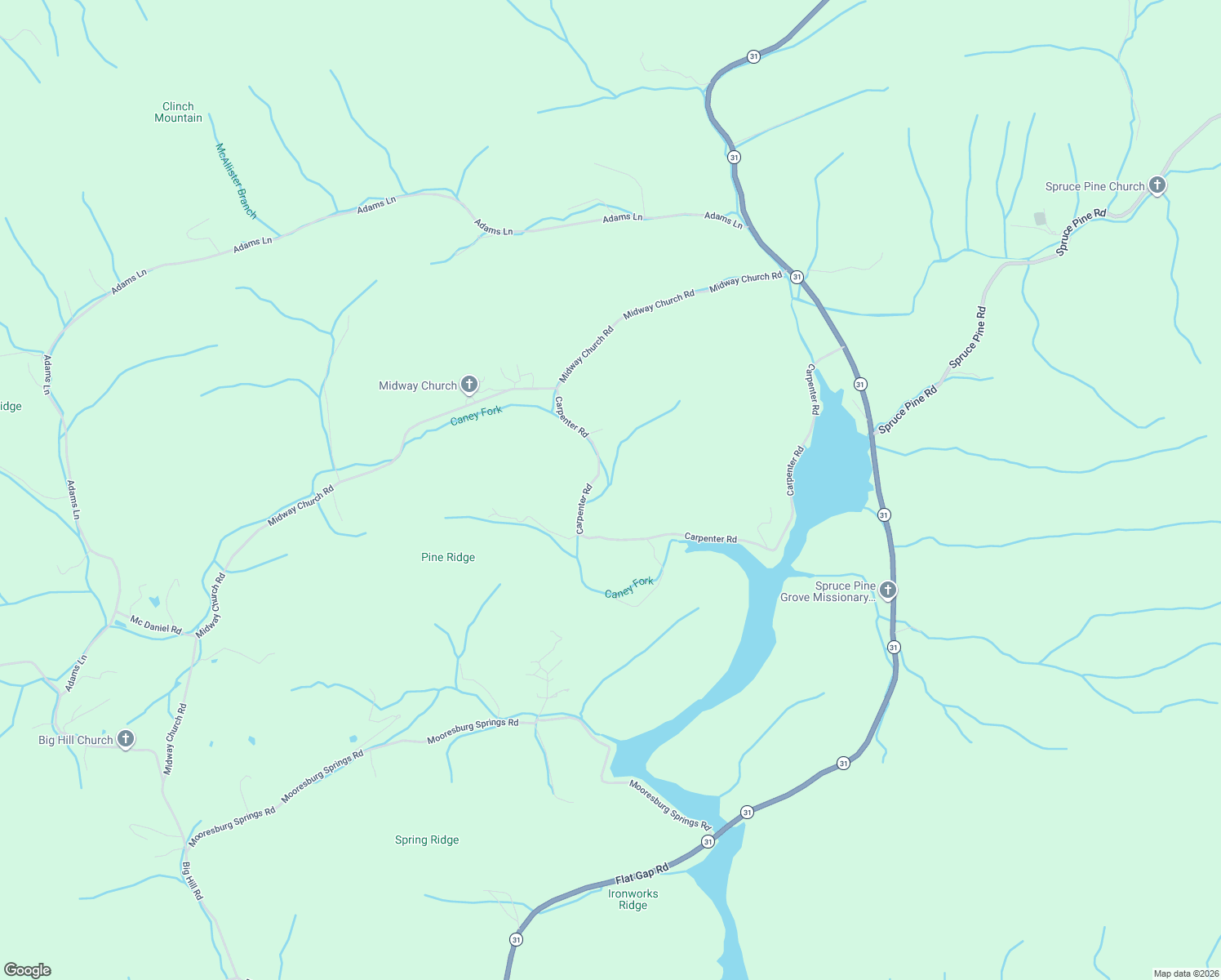 map of restaurants, bars, coffee shops, grocery stores, and more near 416 Carpenter Road in Mooresburg