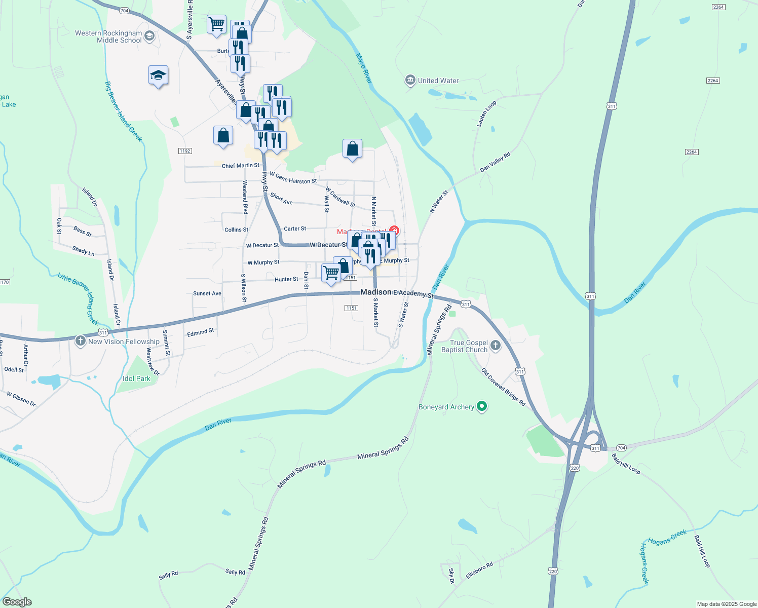 map of restaurants, bars, coffee shops, grocery stores, and more near 307 S Market St in Madison