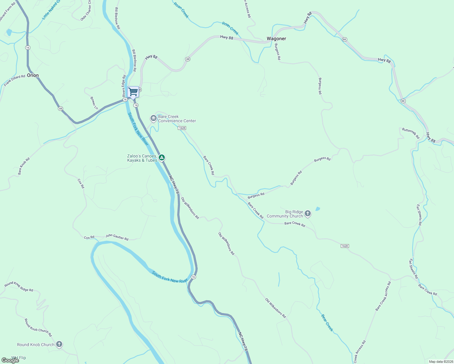 map of restaurants, bars, coffee shops, grocery stores, and more near 1127 Bare Creek Road in Jefferson