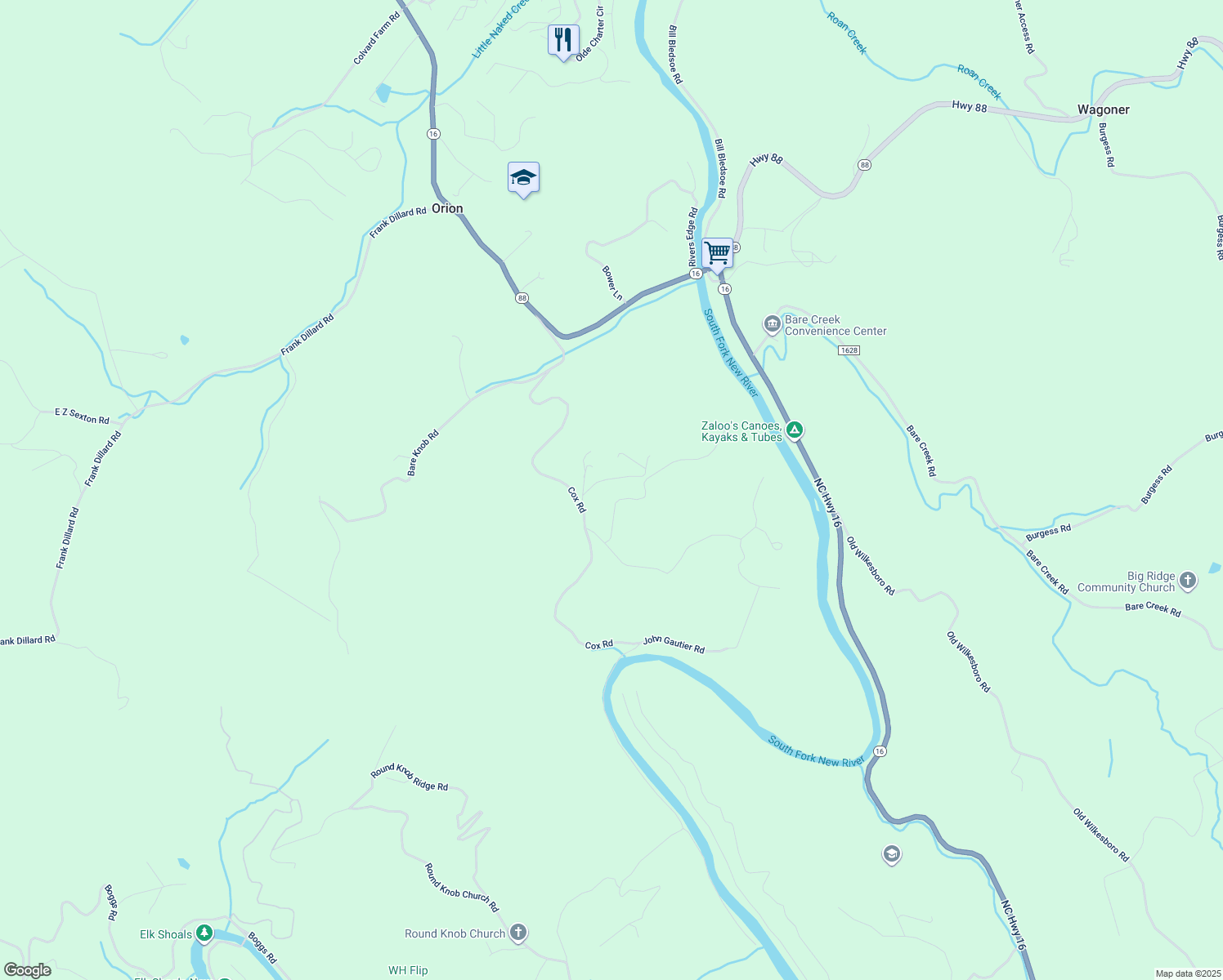 map of restaurants, bars, coffee shops, grocery stores, and more near 230 Lower Springs Drive in Jefferson