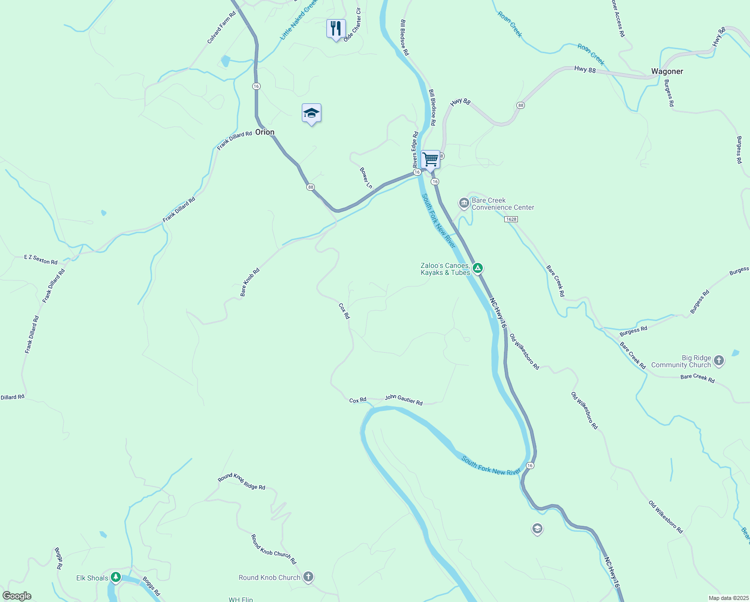 map of restaurants, bars, coffee shops, grocery stores, and more near 230 Lower Springs Drive in Jefferson