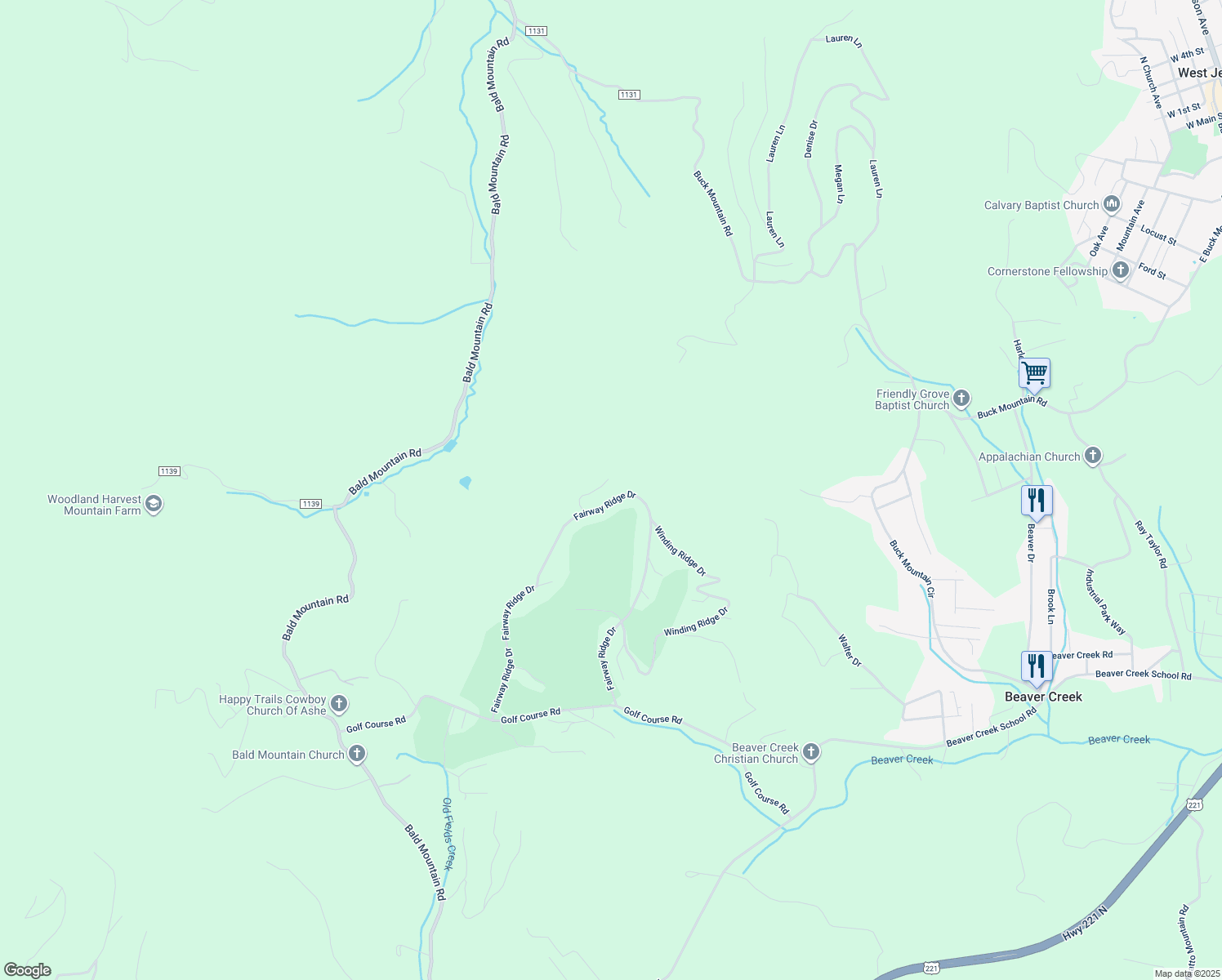 map of restaurants, bars, coffee shops, grocery stores, and more near 228 Eagle Ridge Drive in West Jefferson