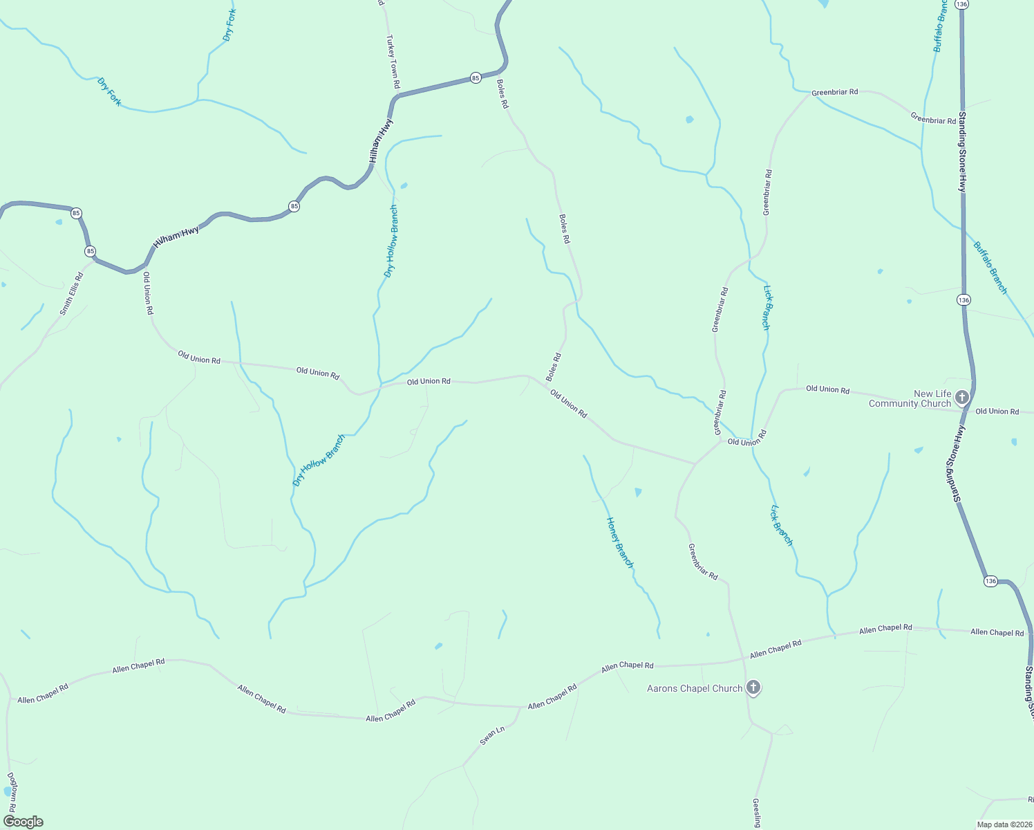 map of restaurants, bars, coffee shops, grocery stores, and more near 1311 Old Union Road in Hilham