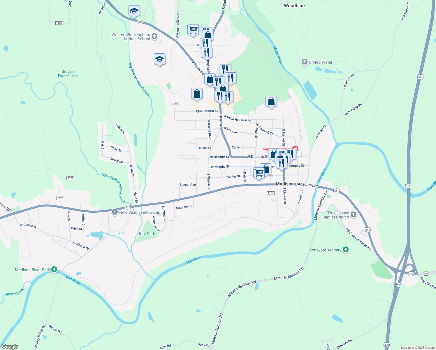 map of restaurants, bars, coffee shops, grocery stores, and more near 510 West Hunter Street in Madison