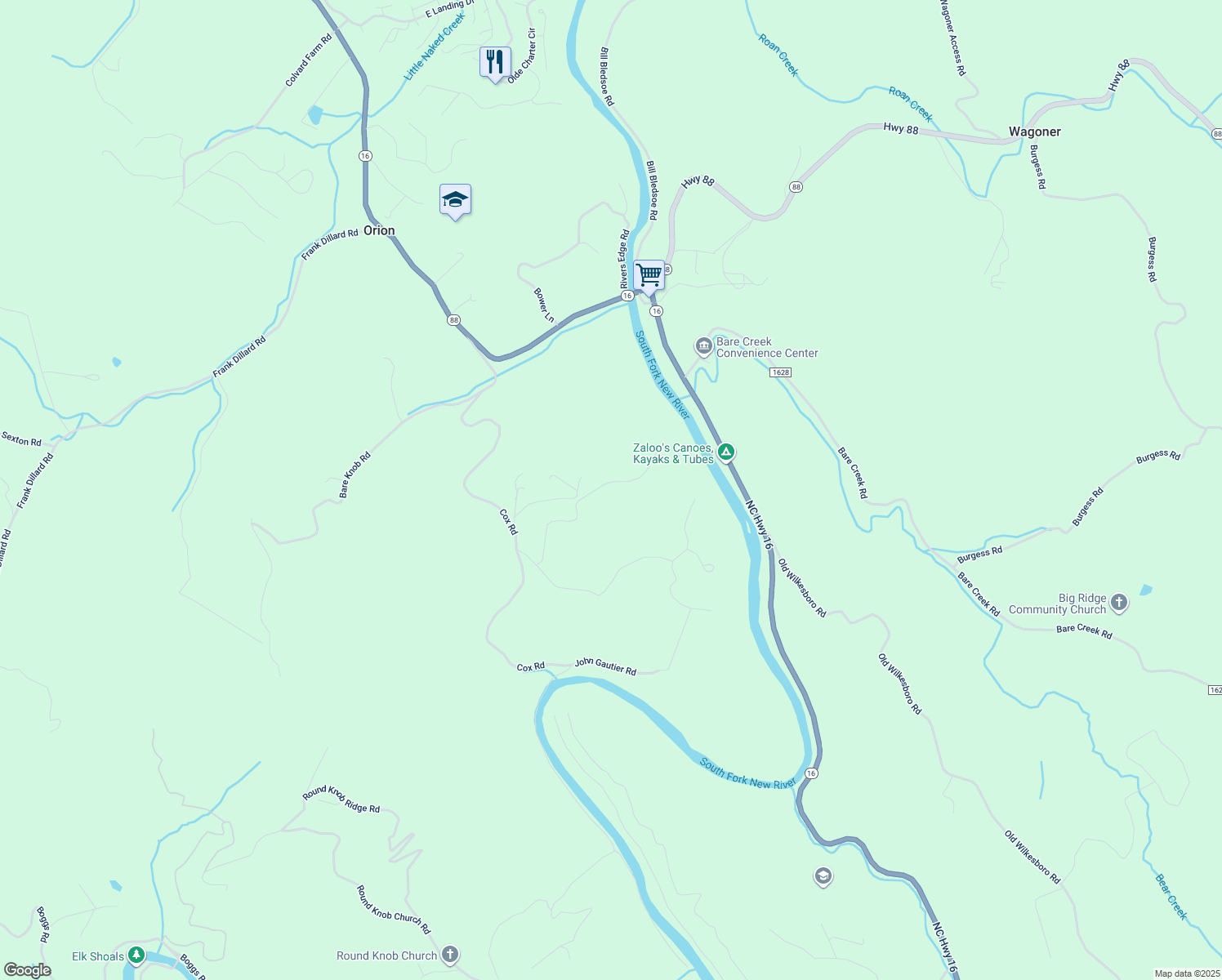map of restaurants, bars, coffee shops, grocery stores, and more near 486 Woodland Valley Road in Jefferson