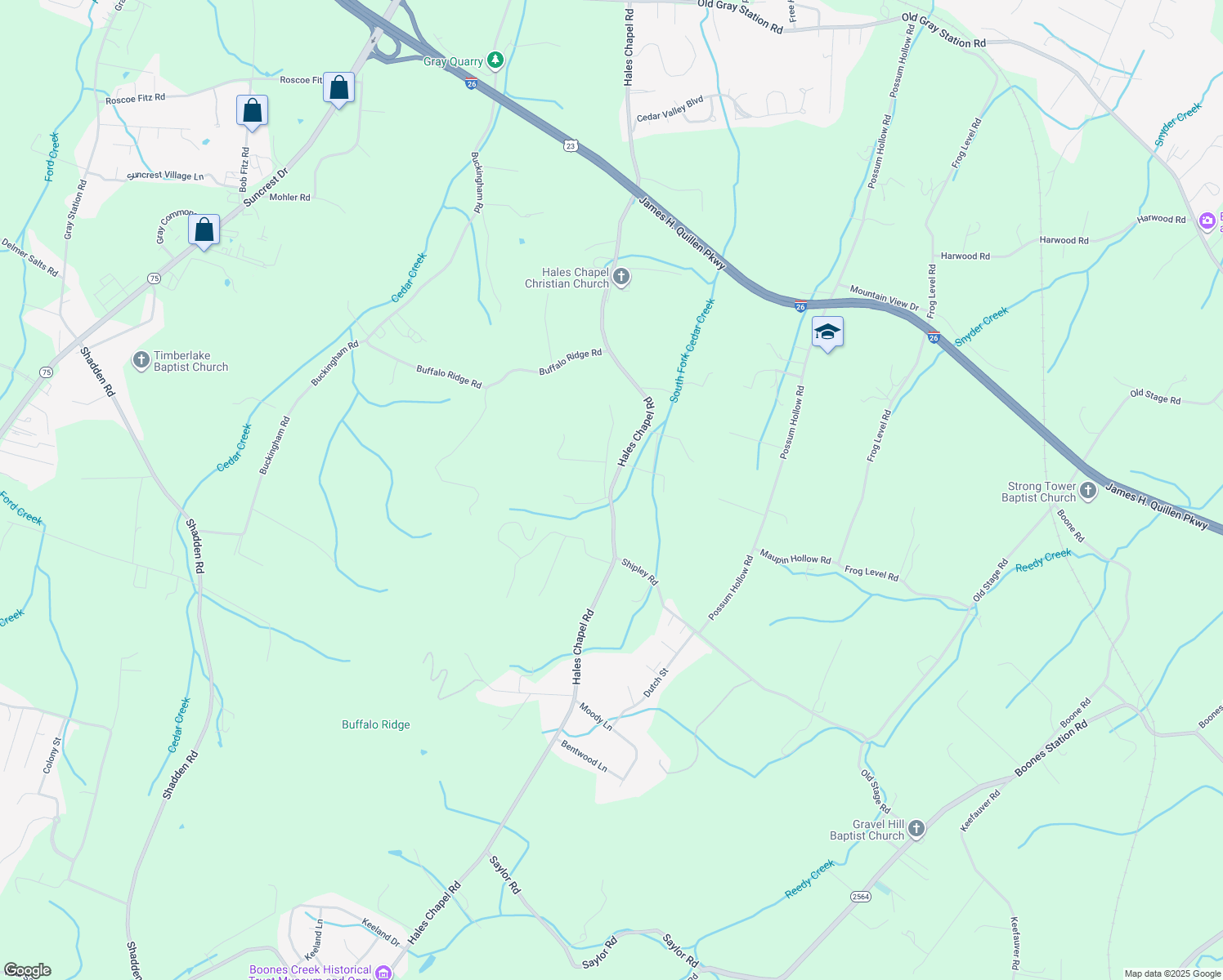 map of restaurants, bars, coffee shops, grocery stores, and more near 114 Holly Lane in Gray