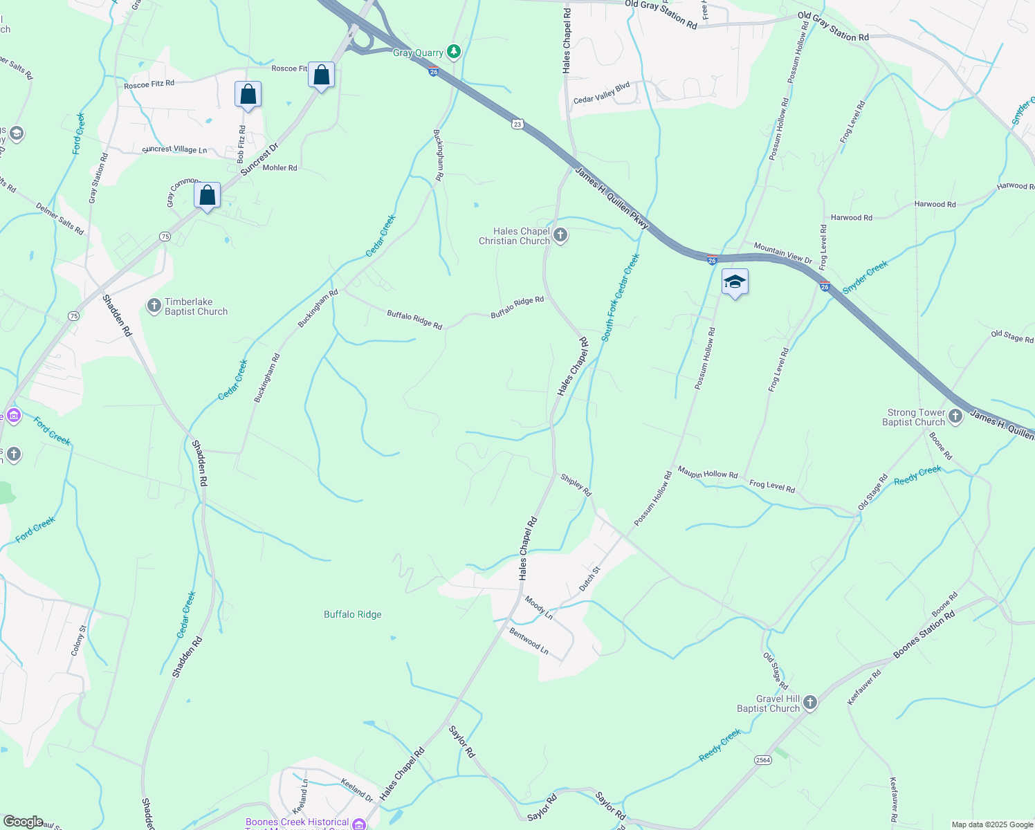 map of restaurants, bars, coffee shops, grocery stores, and more near 114 Holly Lane in Gray