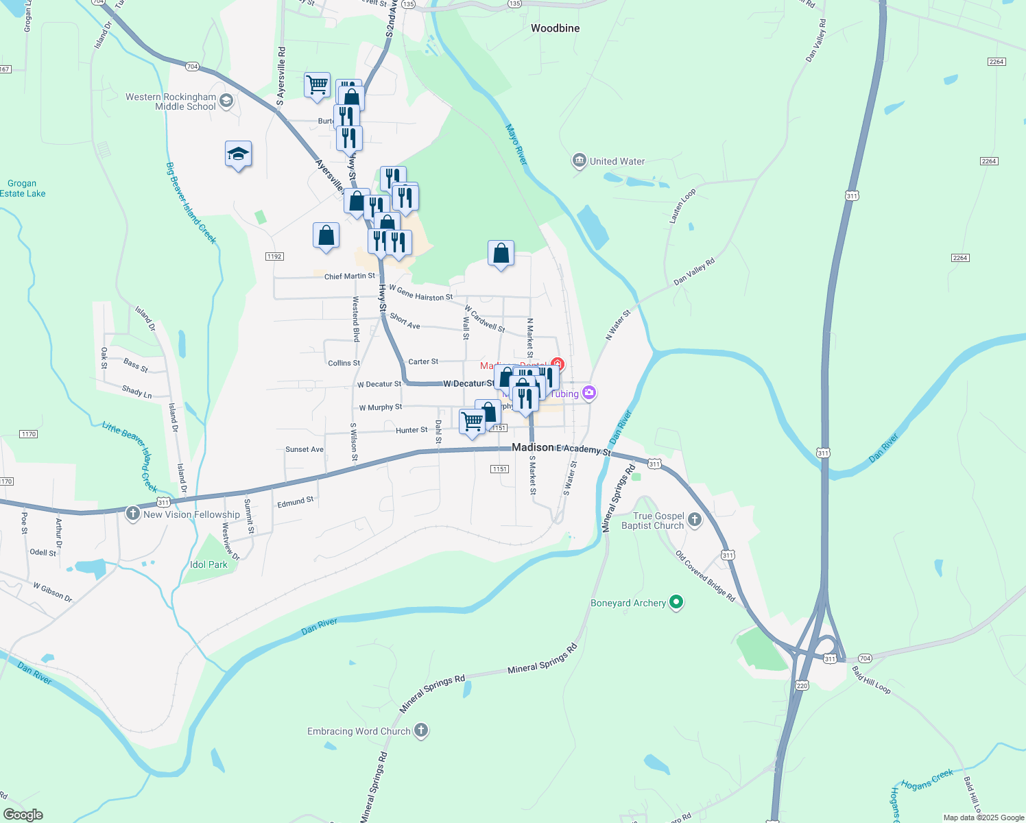 map of restaurants, bars, coffee shops, grocery stores, and more near 119 West Murphy Street in Madison