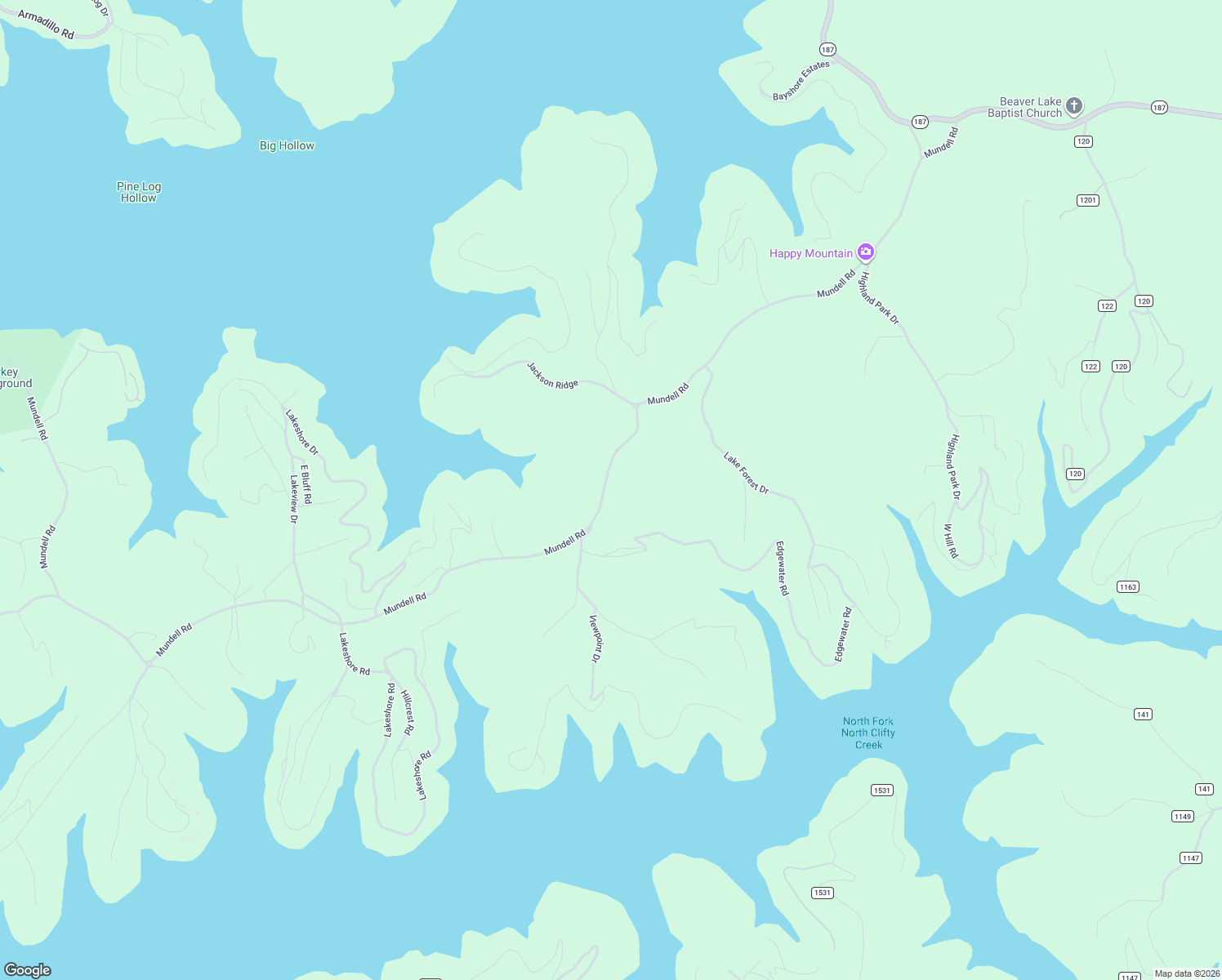 map of restaurants, bars, coffee shops, grocery stores, and more near 1601 Mundell Road in Eureka Springs