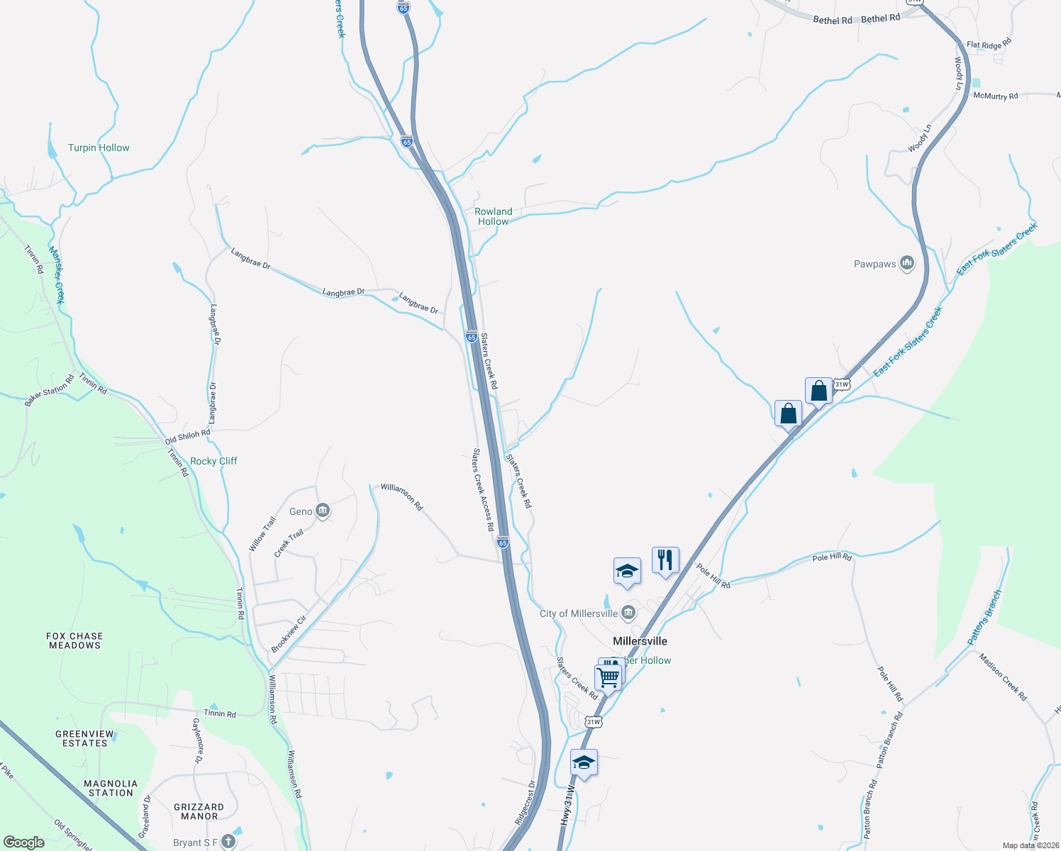 map of restaurants, bars, coffee shops, grocery stores, and more near 115 Fisher Road in Goodlettsville
