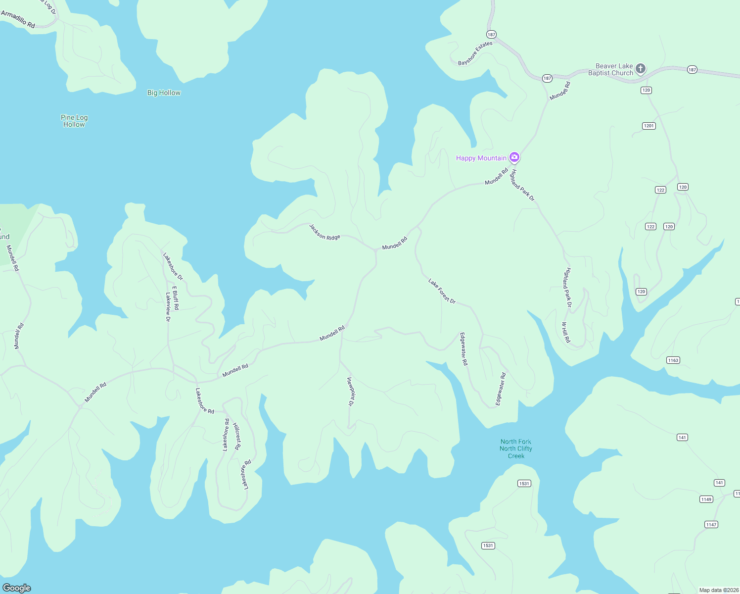 map of restaurants, bars, coffee shops, grocery stores, and more near 1601 Mundell Road in Eureka Springs