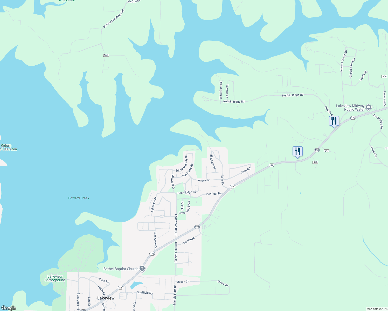 map of restaurants, bars, coffee shops, grocery stores, and more near 335 Bay Ridge Road in Lakeview