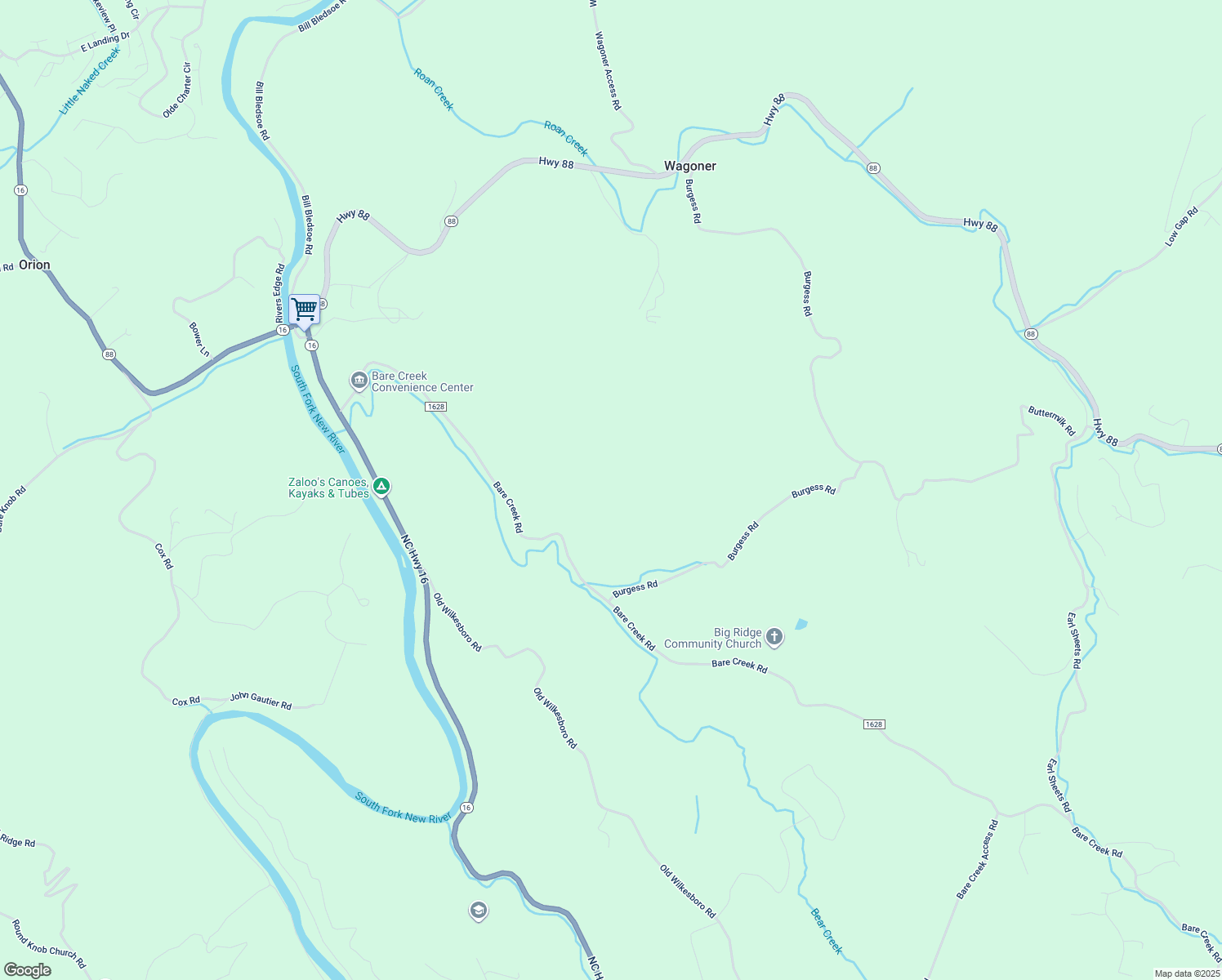 map of restaurants, bars, coffee shops, grocery stores, and more near 1131 Bare Creek Road in Jefferson