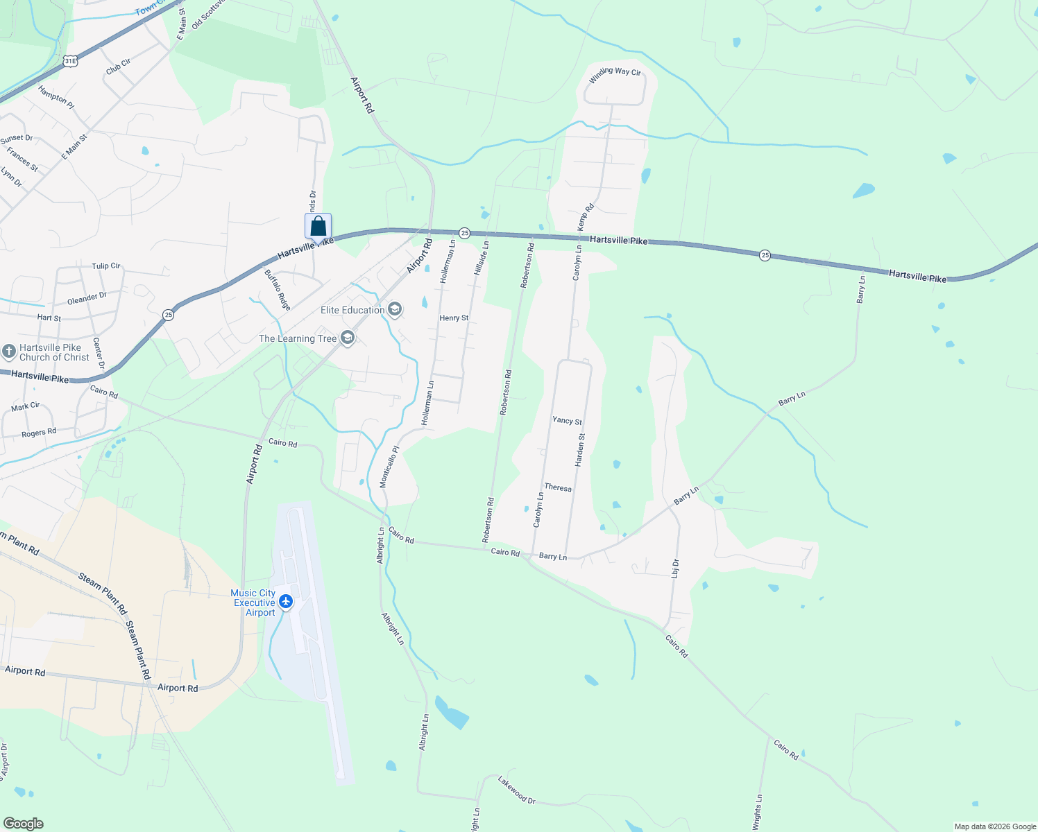 map of restaurants, bars, coffee shops, grocery stores, and more near 1055 Robertson Road in Gallatin