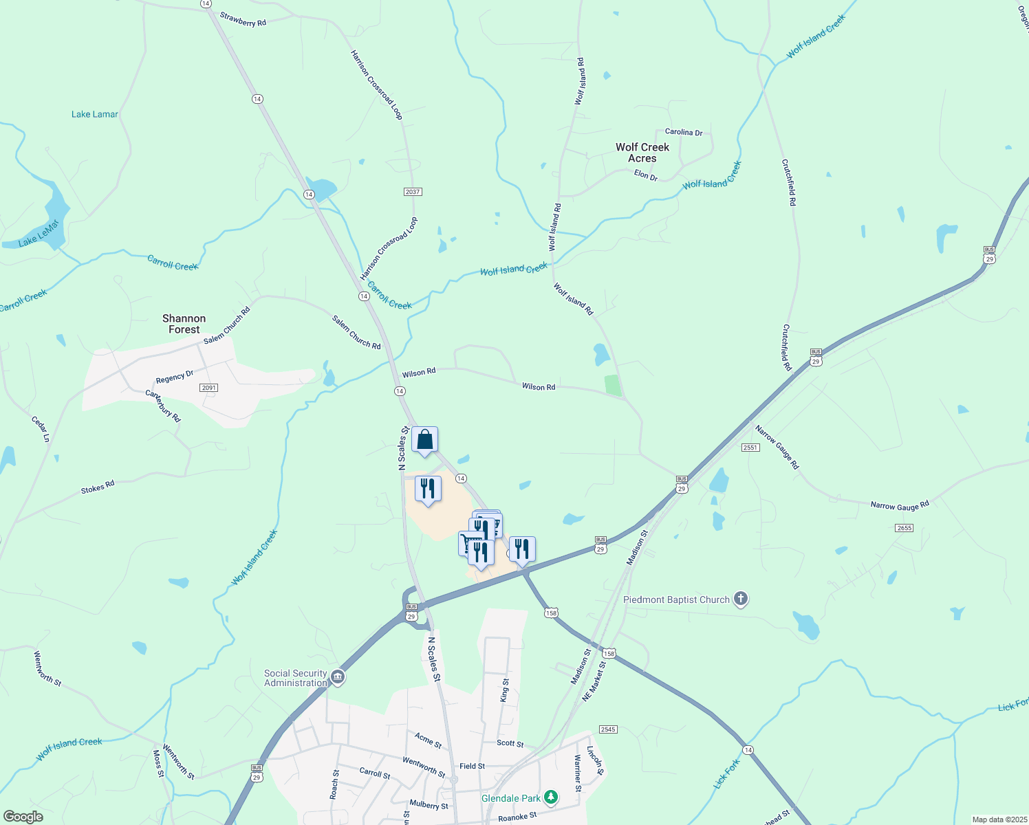 map of restaurants, bars, coffee shops, grocery stores, and more near in Ruffin