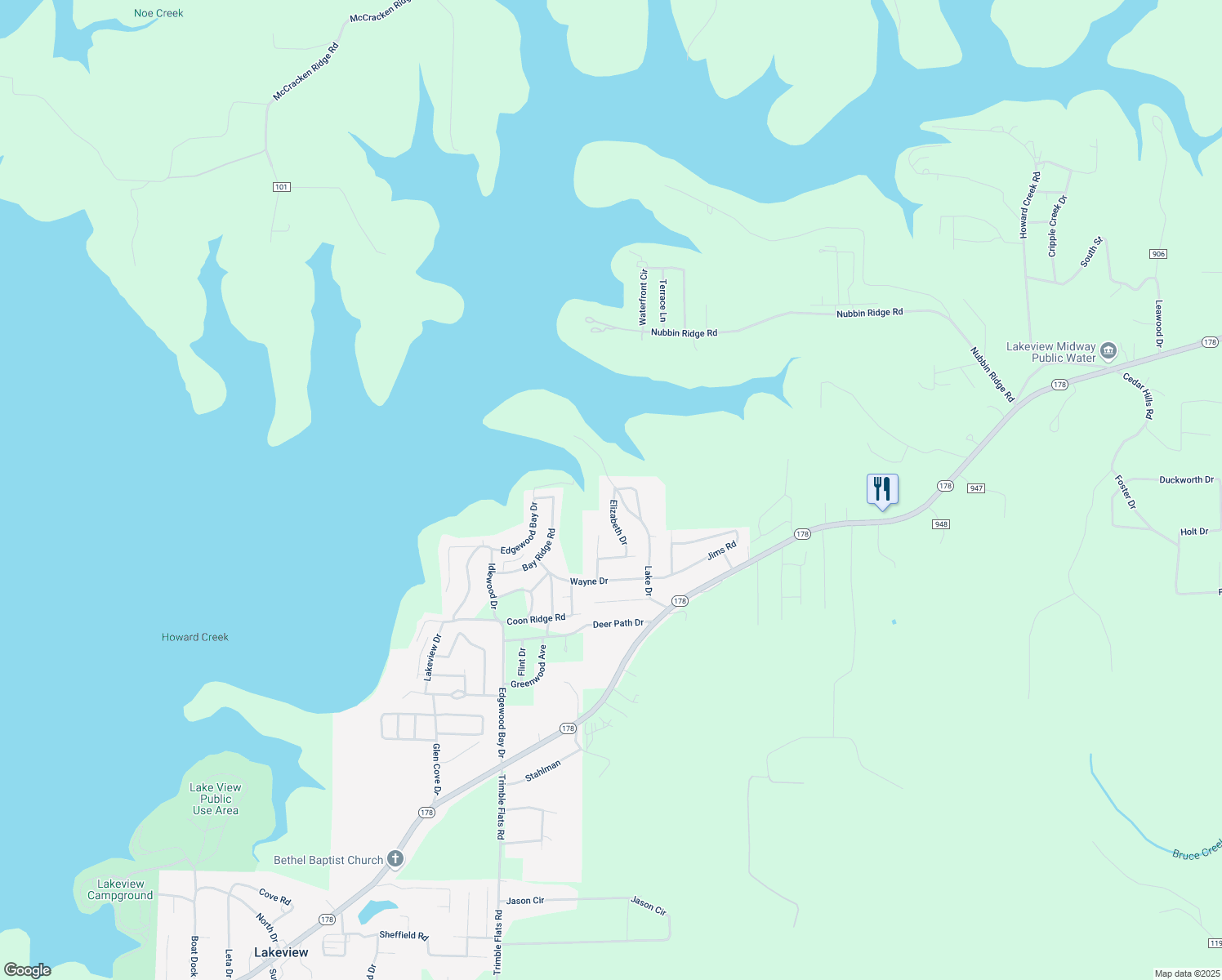 map of restaurants, bars, coffee shops, grocery stores, and more near 204 Elizabeth Dr in Lakeview