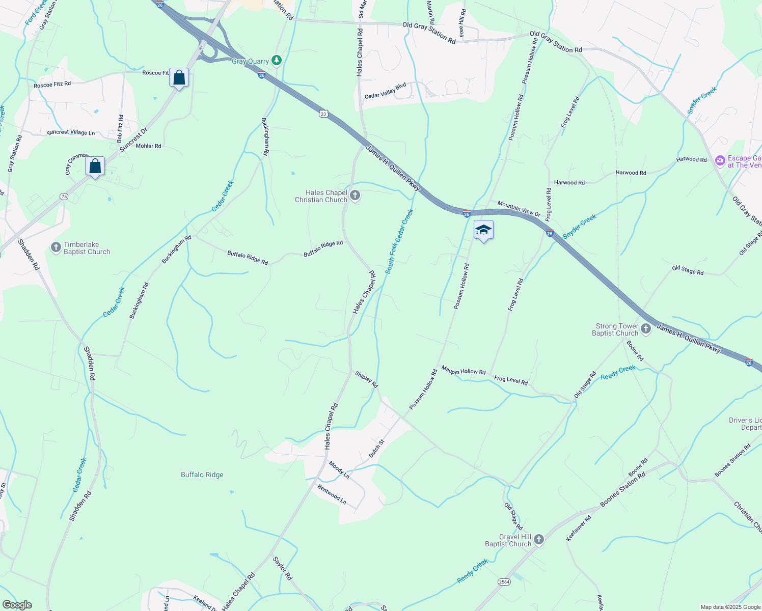 map of restaurants, bars, coffee shops, grocery stores, and more near 116 Cross Creek Court in Gray