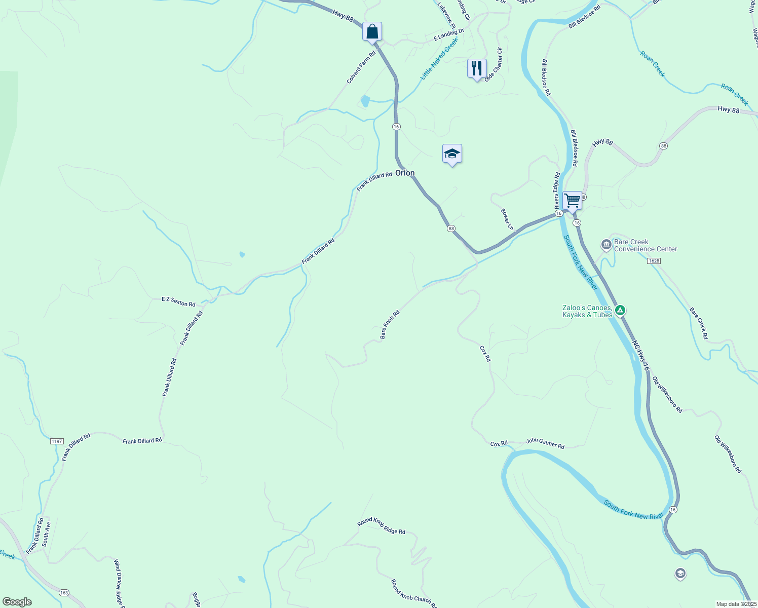 map of restaurants, bars, coffee shops, grocery stores, and more near 682 Bare Knob Road in Jefferson