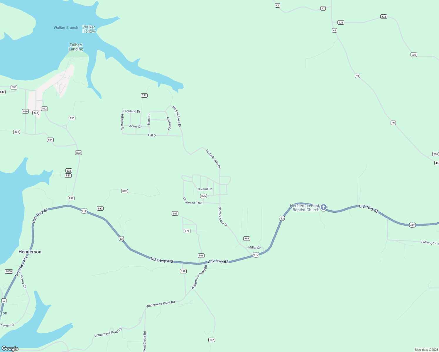 map of restaurants, bars, coffee shops, grocery stores, and more near 1545 Norfork Lake Drive in Henderson