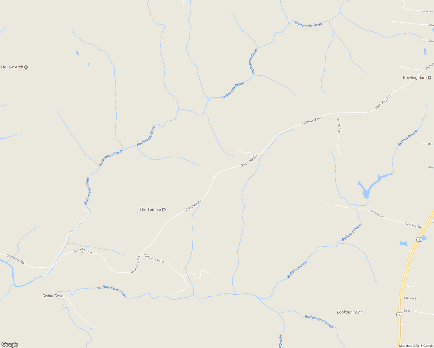 map of restaurants, bars, coffee shops, grocery stores, and more near Glenobey Road in Jamestown