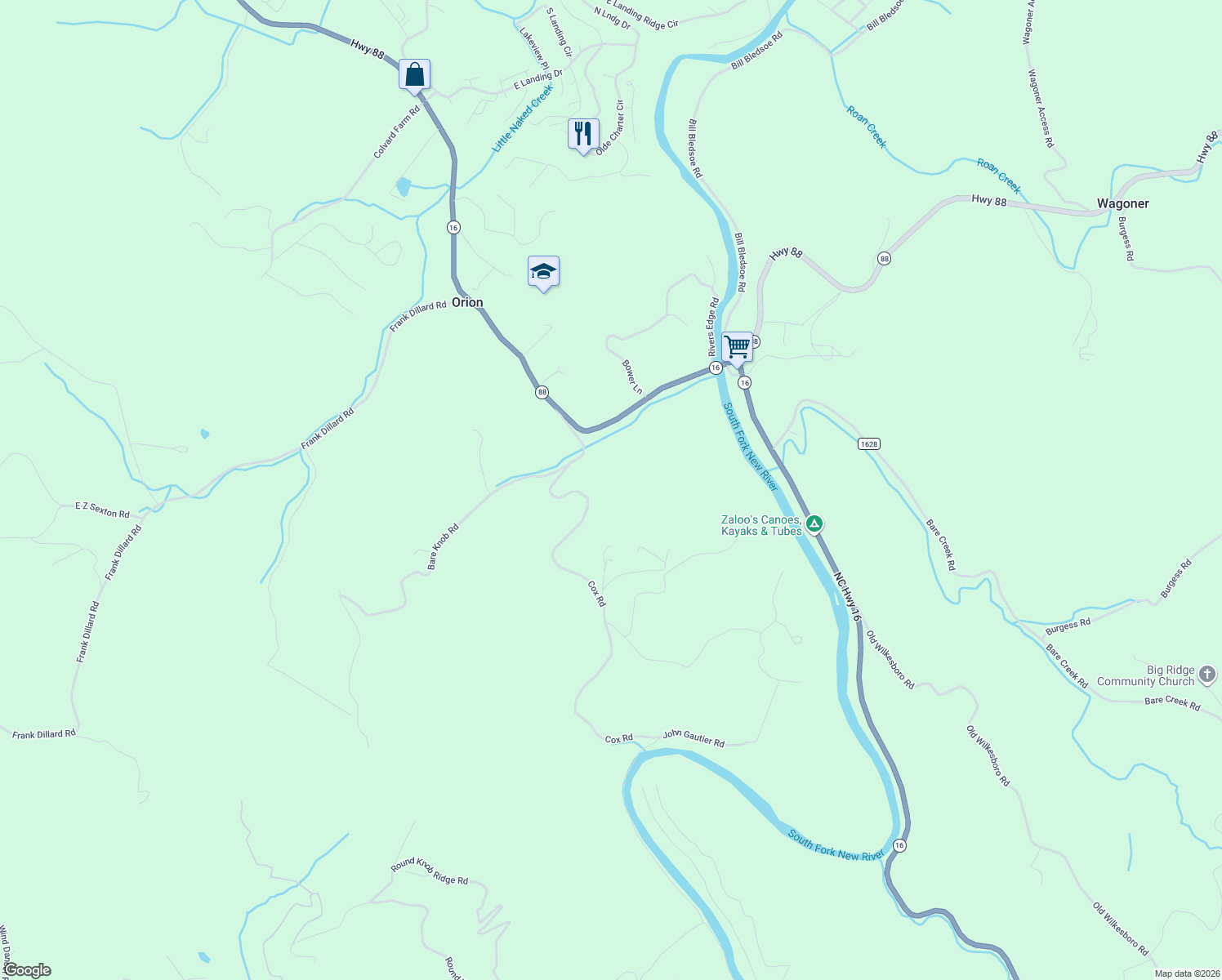 map of restaurants, bars, coffee shops, grocery stores, and more near 619 Cox Road in Jefferson