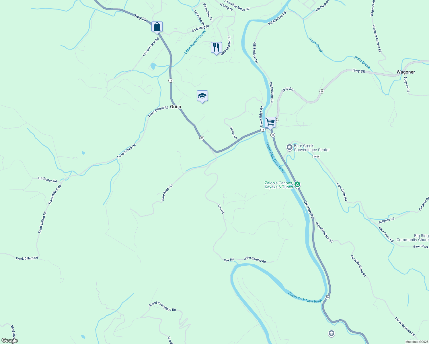 map of restaurants, bars, coffee shops, grocery stores, and more near 579 Cox Road in Jefferson