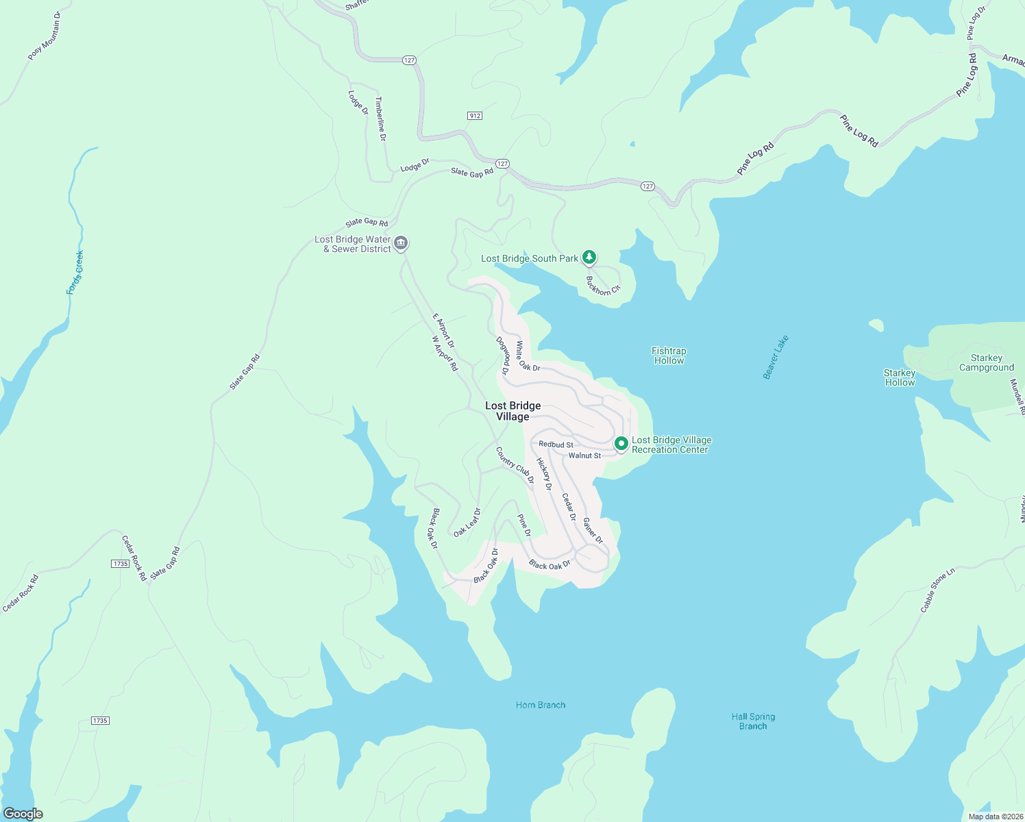 map of restaurants, bars, coffee shops, grocery stores, and more near in Lost Bridge Village