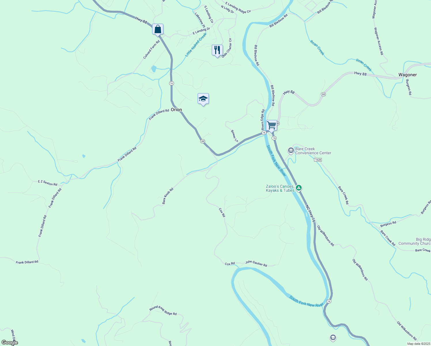 map of restaurants, bars, coffee shops, grocery stores, and more near 579 Cox Road in Jefferson