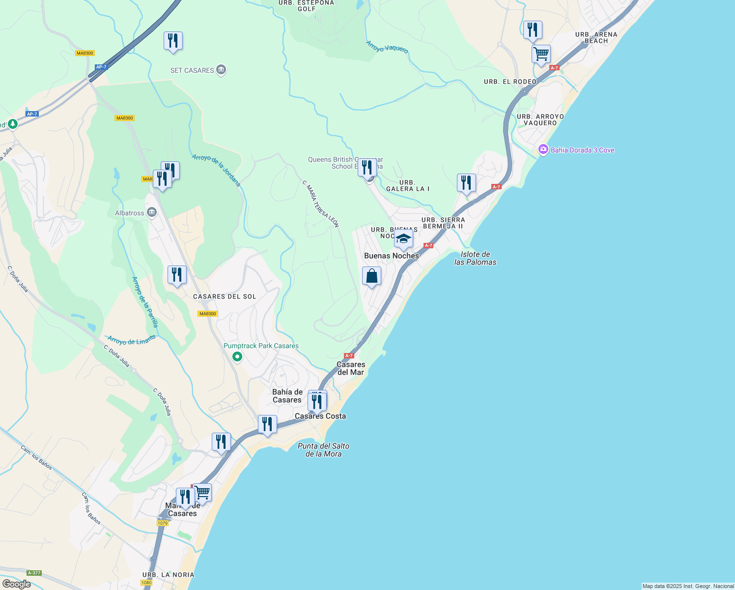 map of restaurants, bars, coffee shops, grocery stores, and more near 15 Calle del Amor in Buenas Noches